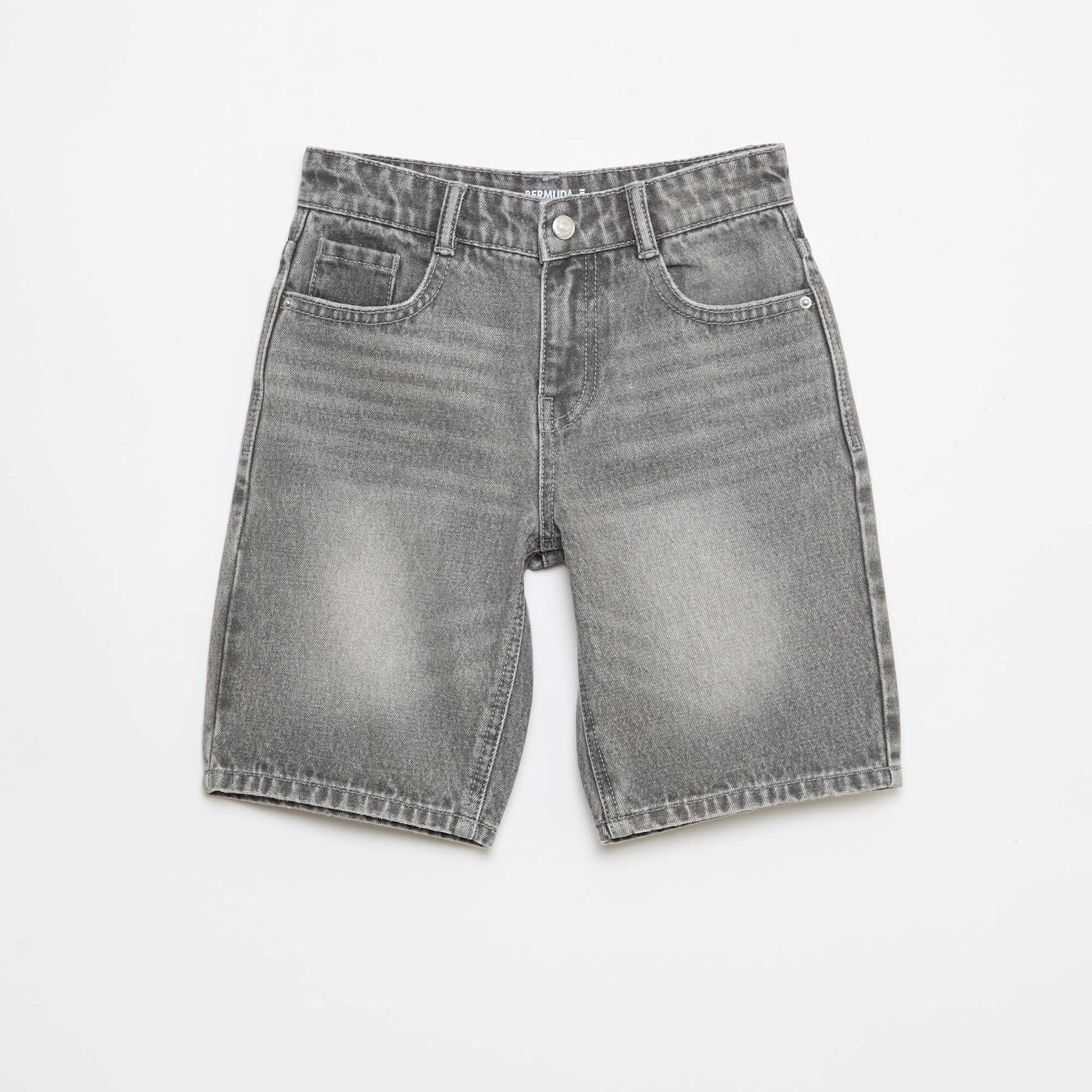 Slim Fit Stretch Cotton Denim Bermuda Shorts GREY