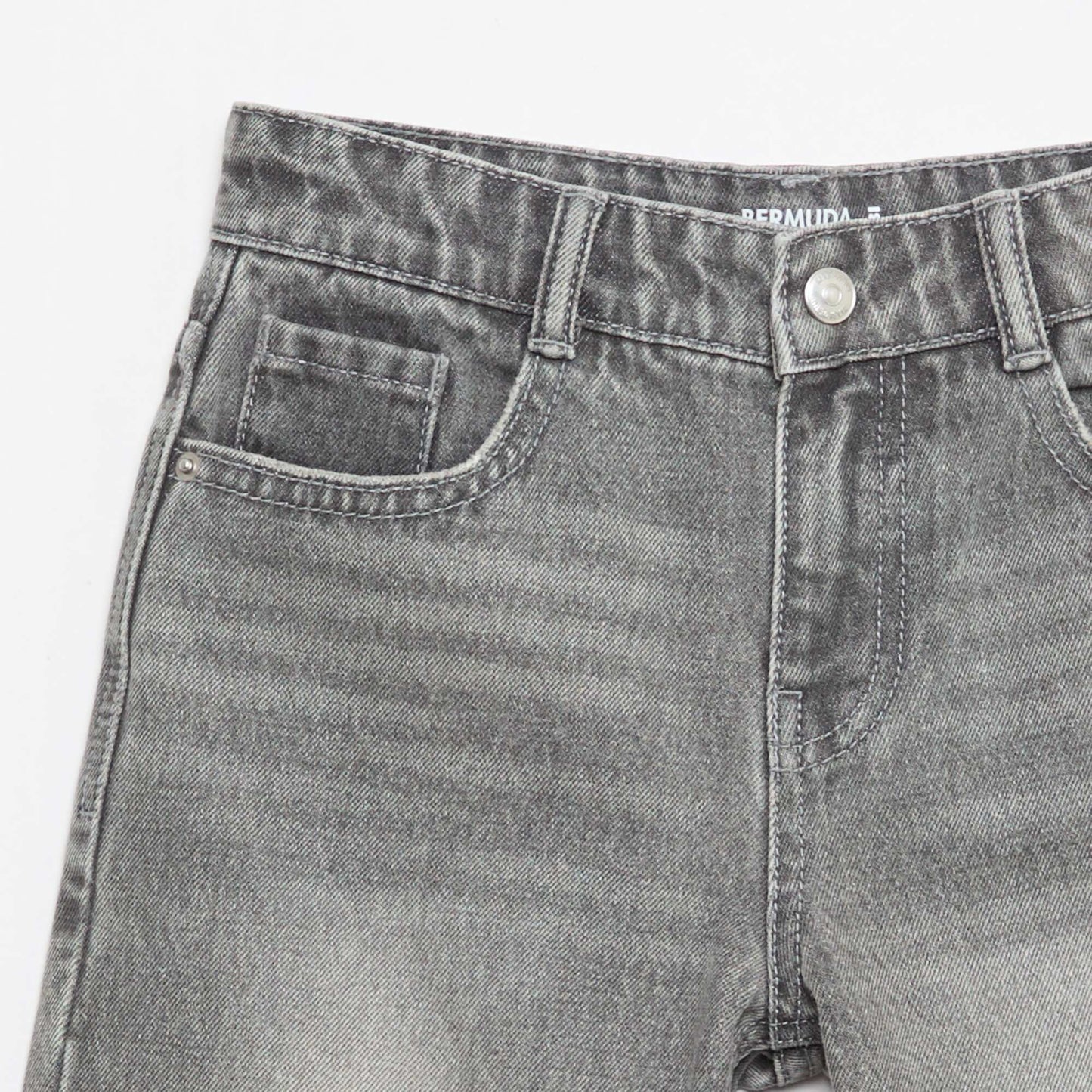 Slim Fit Stretch Cotton Denim Bermuda Shorts GREY