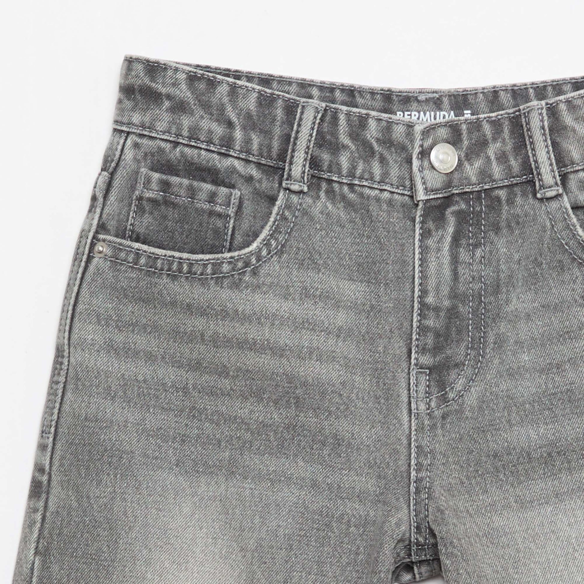 Slim Fit Stretch Cotton Denim Bermuda Shorts GREY