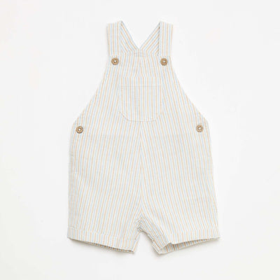 Striped Linen Blend Short Overalls BEIGE