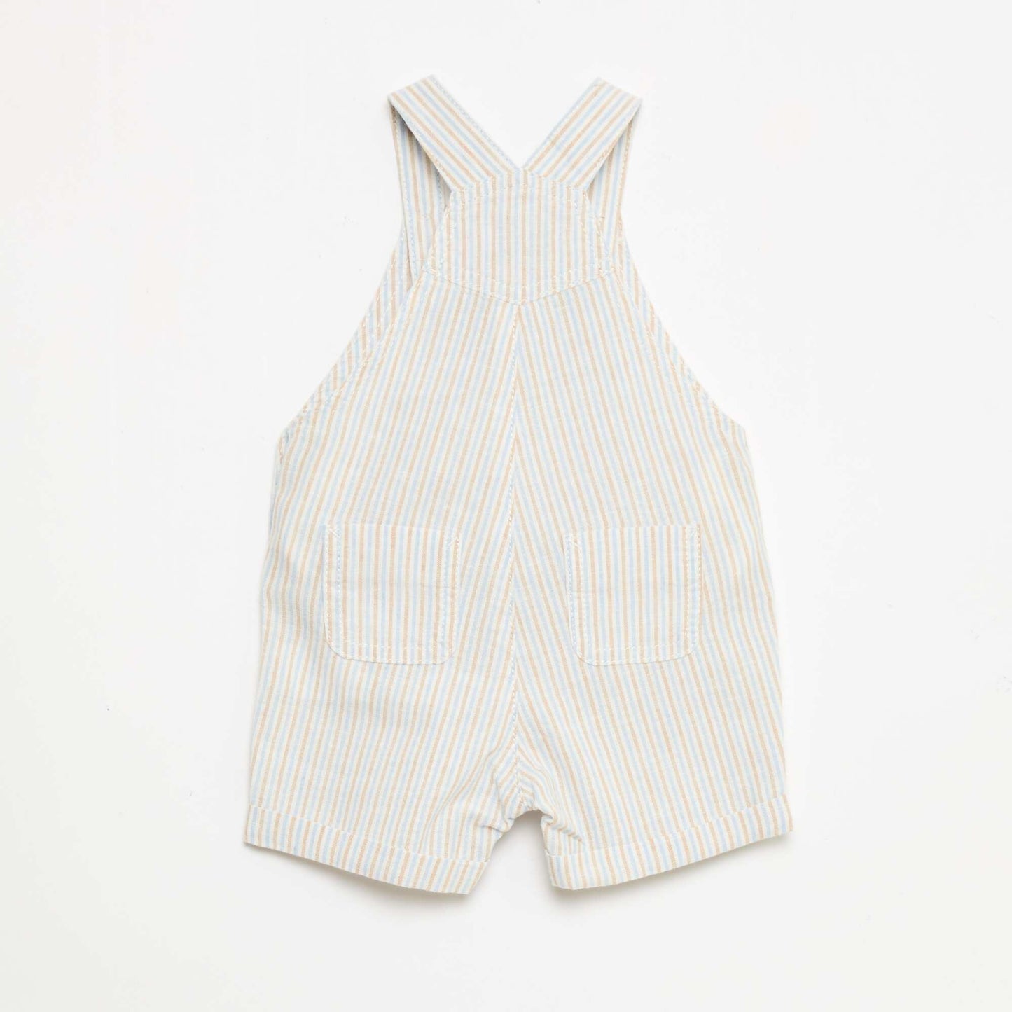 Striped Linen Blend Short Overalls BEIGE