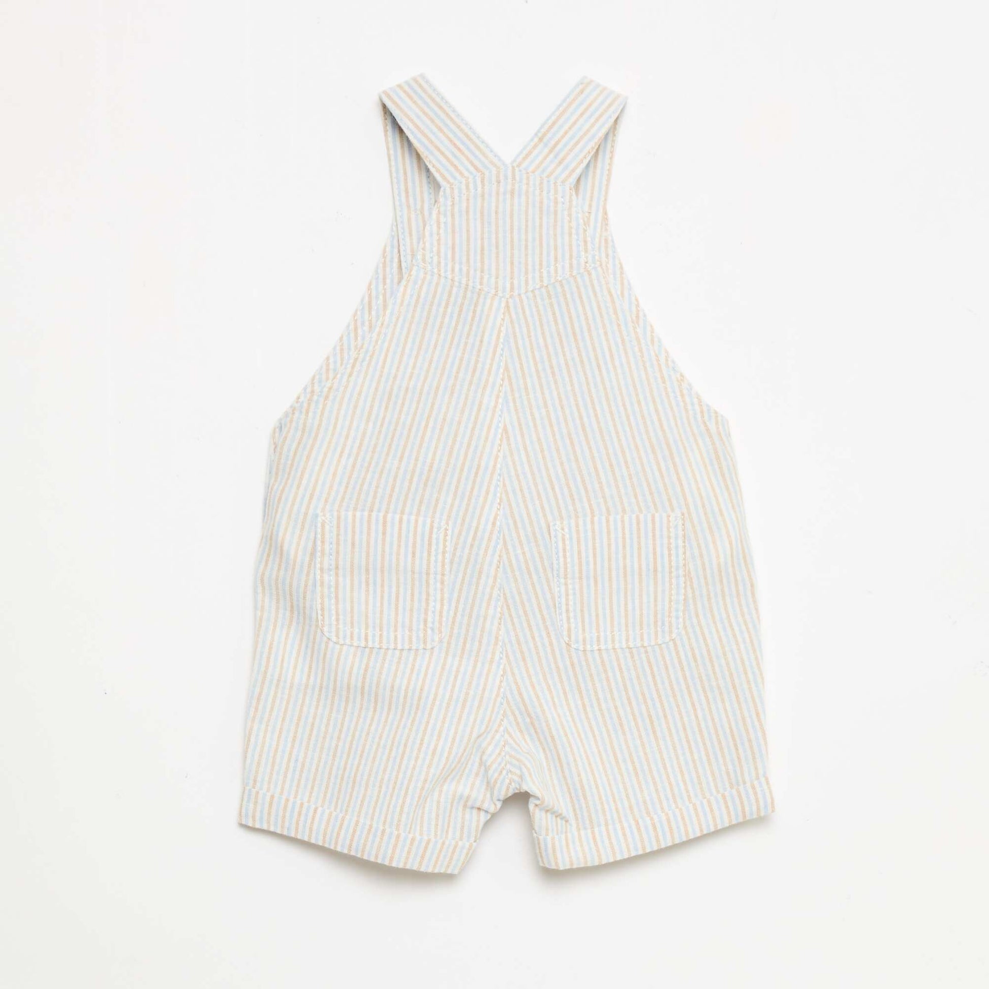 Striped Linen Blend Short Overalls BEIGE