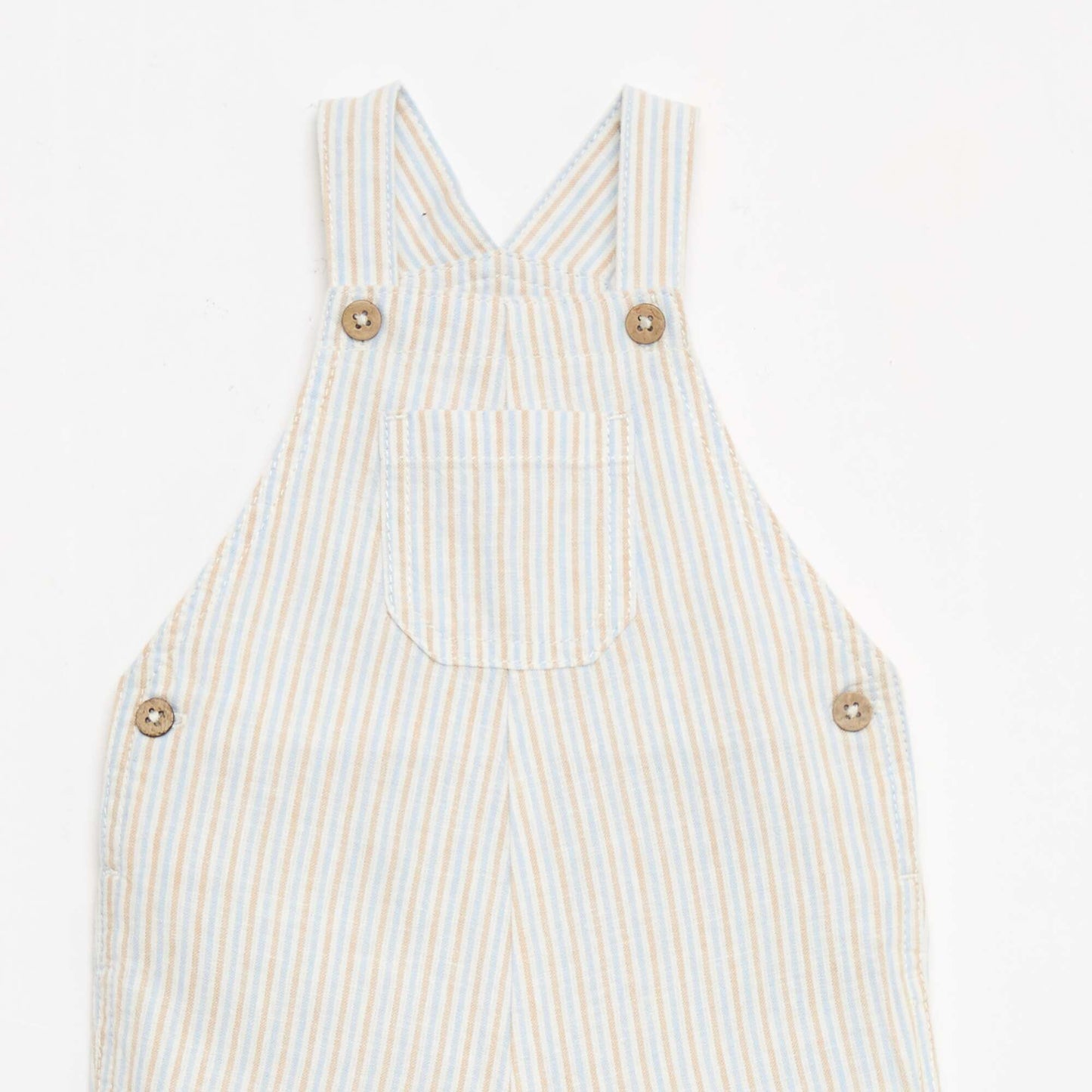 Striped Linen Blend Short Overalls BEIGE