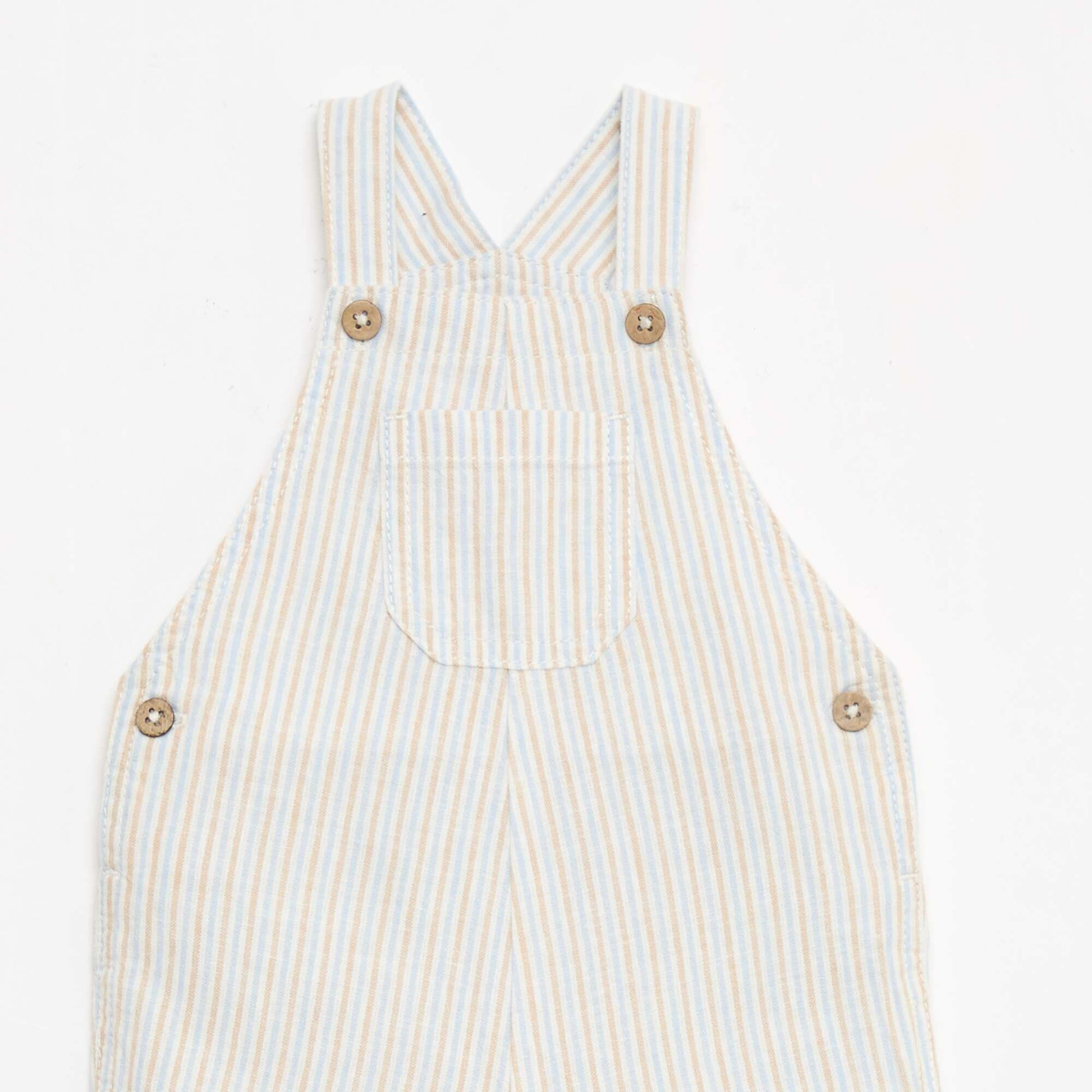 Striped Linen Blend Short Overalls BEIGE