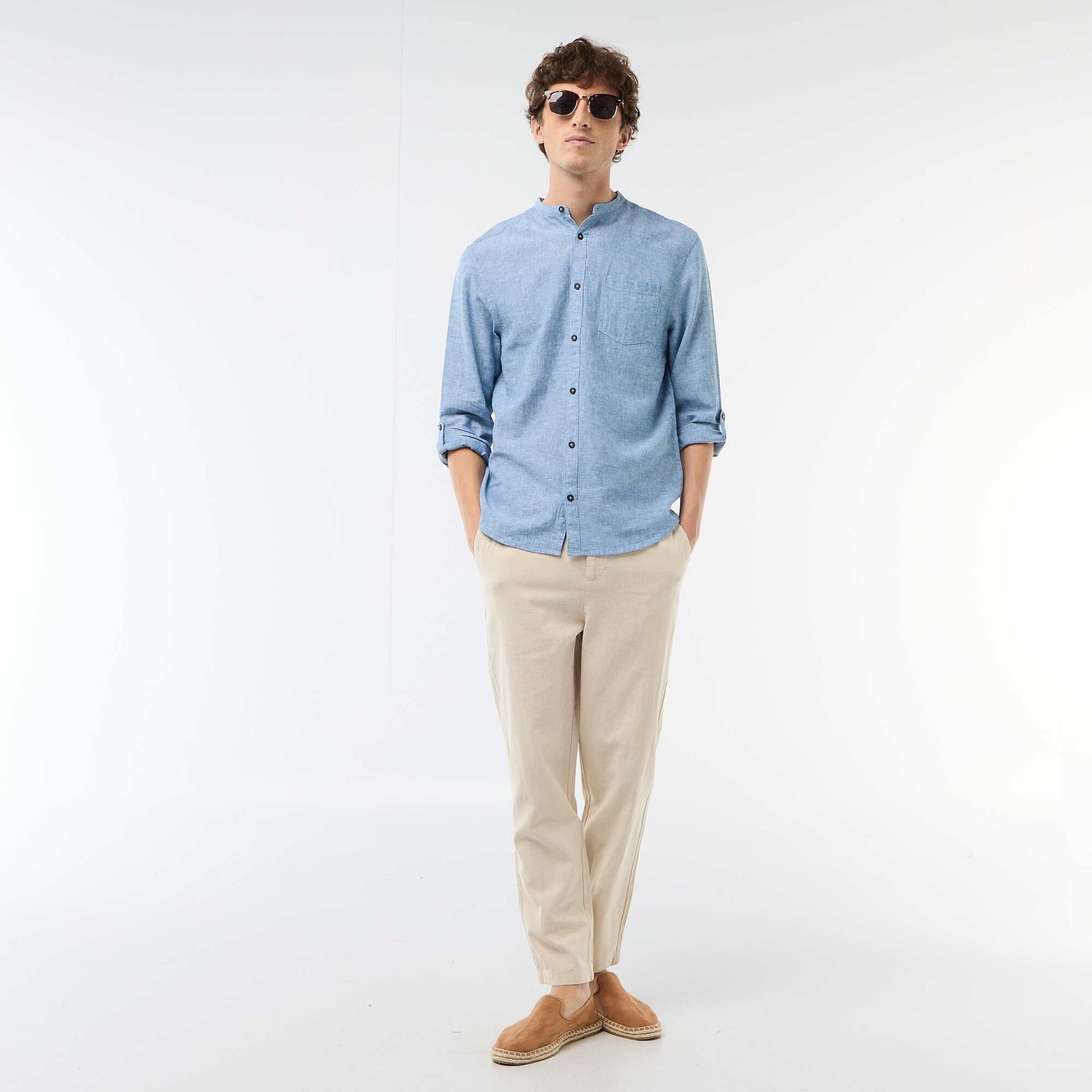 Regular Fit Linen Blend Chino Trousers WHITE