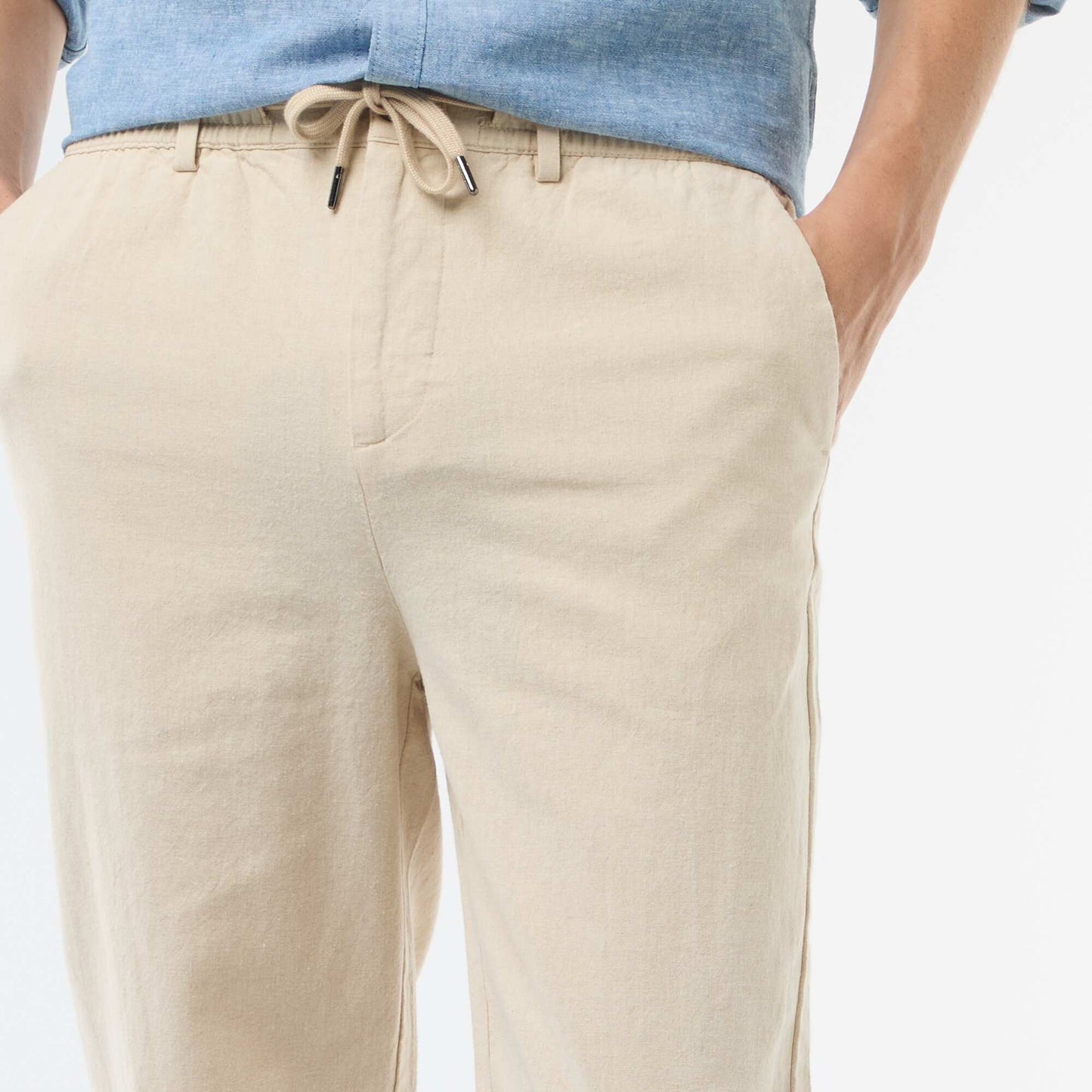 Regular Fit Linen Blend Chino Trousers WHITE
