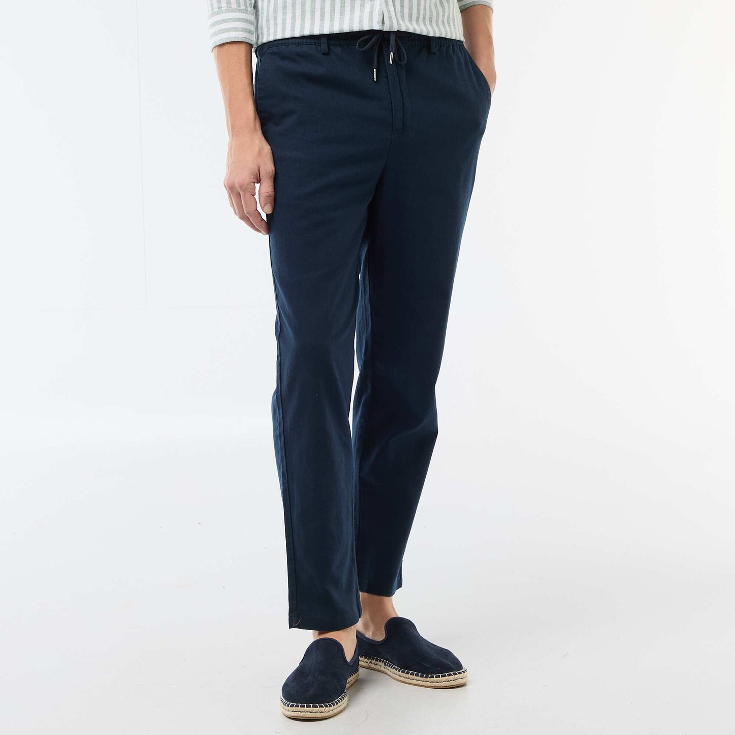 Regular Fit Linen Blend Chino Trousers BLUE