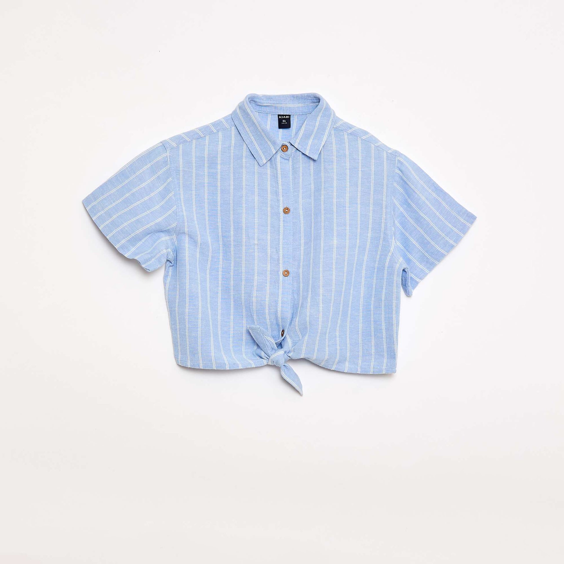 Short-sleeved linen blend shirt BLUE
