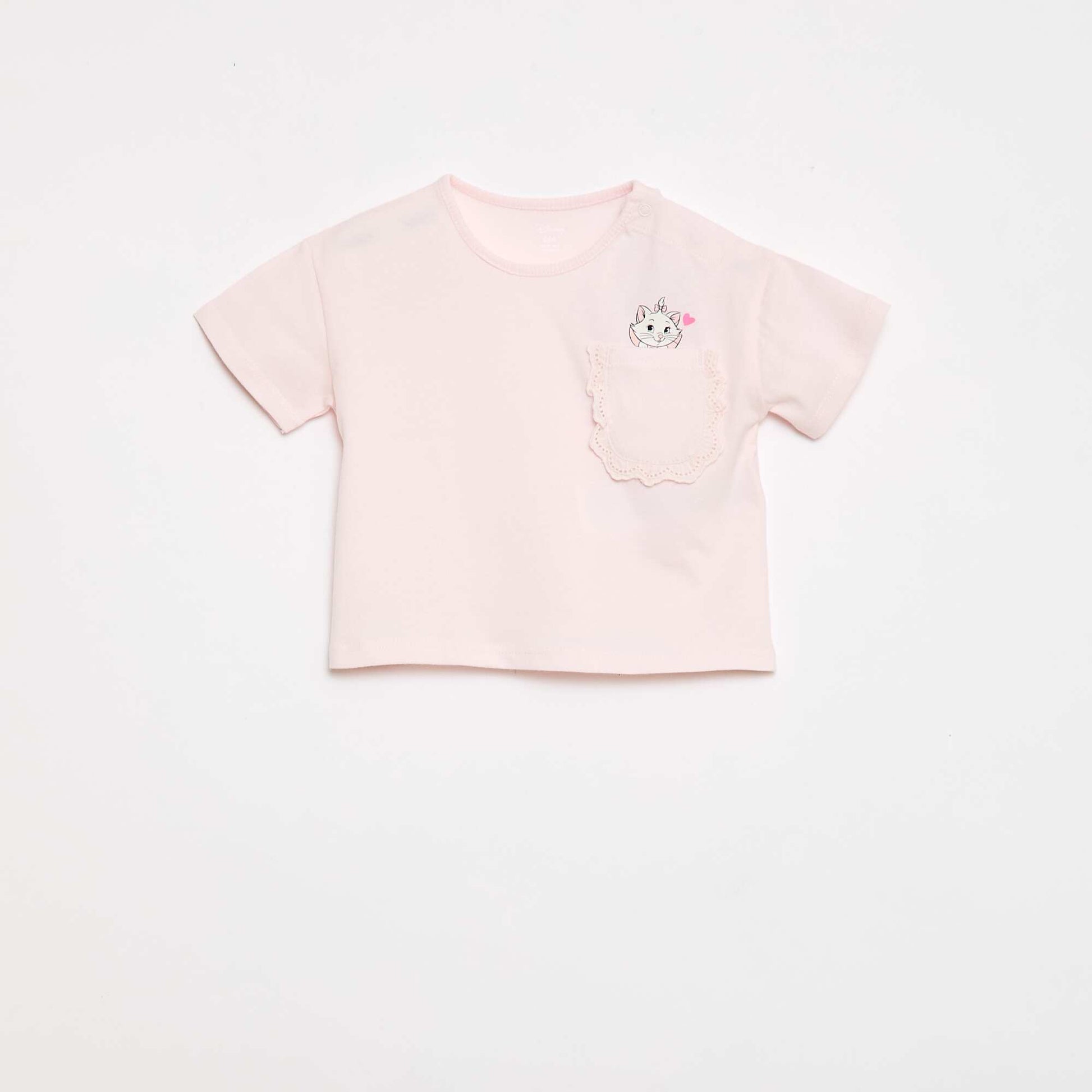 تي شيرت "ماري" من "ديزني" بأكمام قصيرة وجيب مزين بكشكشة - لون وردي