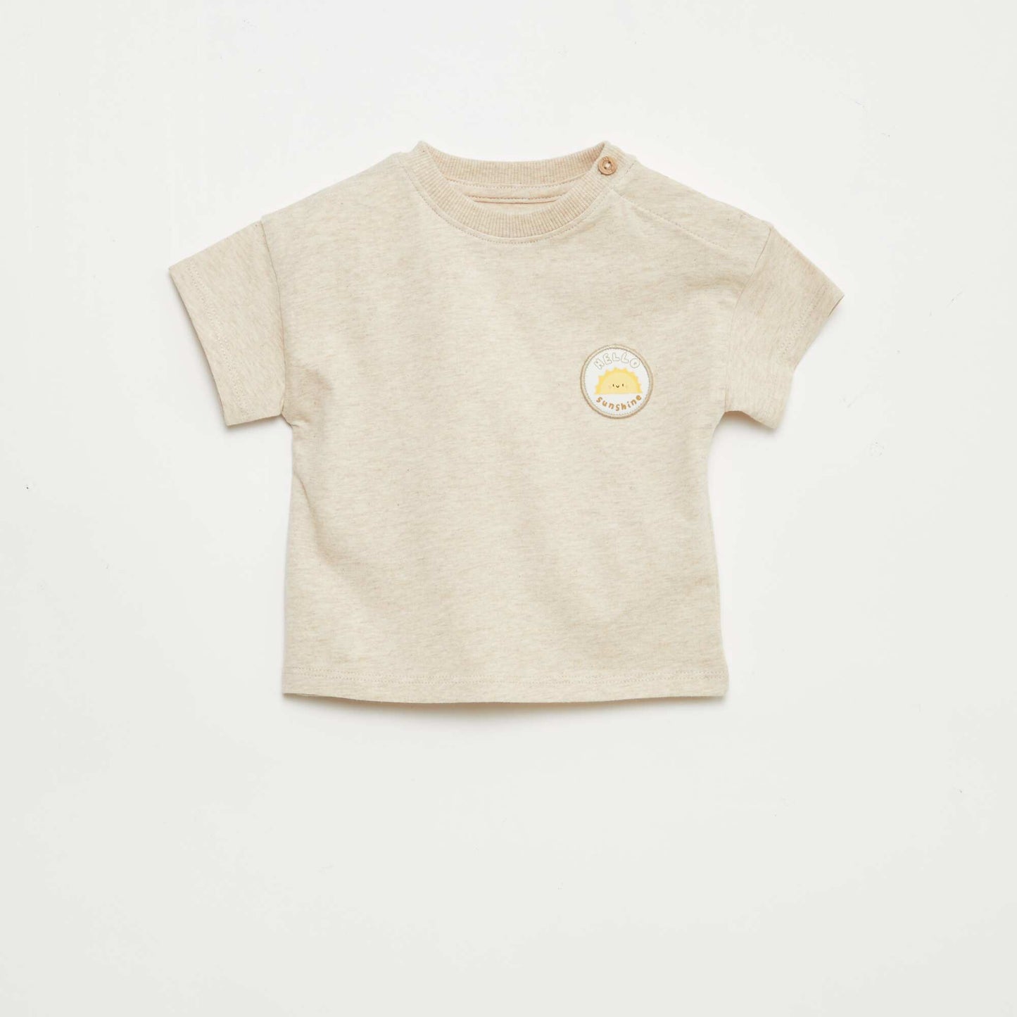 تي شيرت بتطريز على الصدر، لون بيج