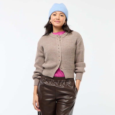 Buttoned Chunky Knit Cardigan BROWN