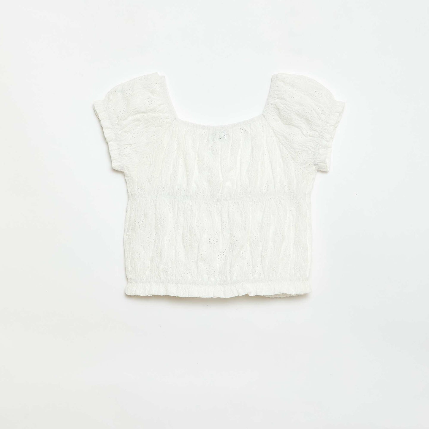 Smocked T-shirt with Broderie Anglaise WHITE