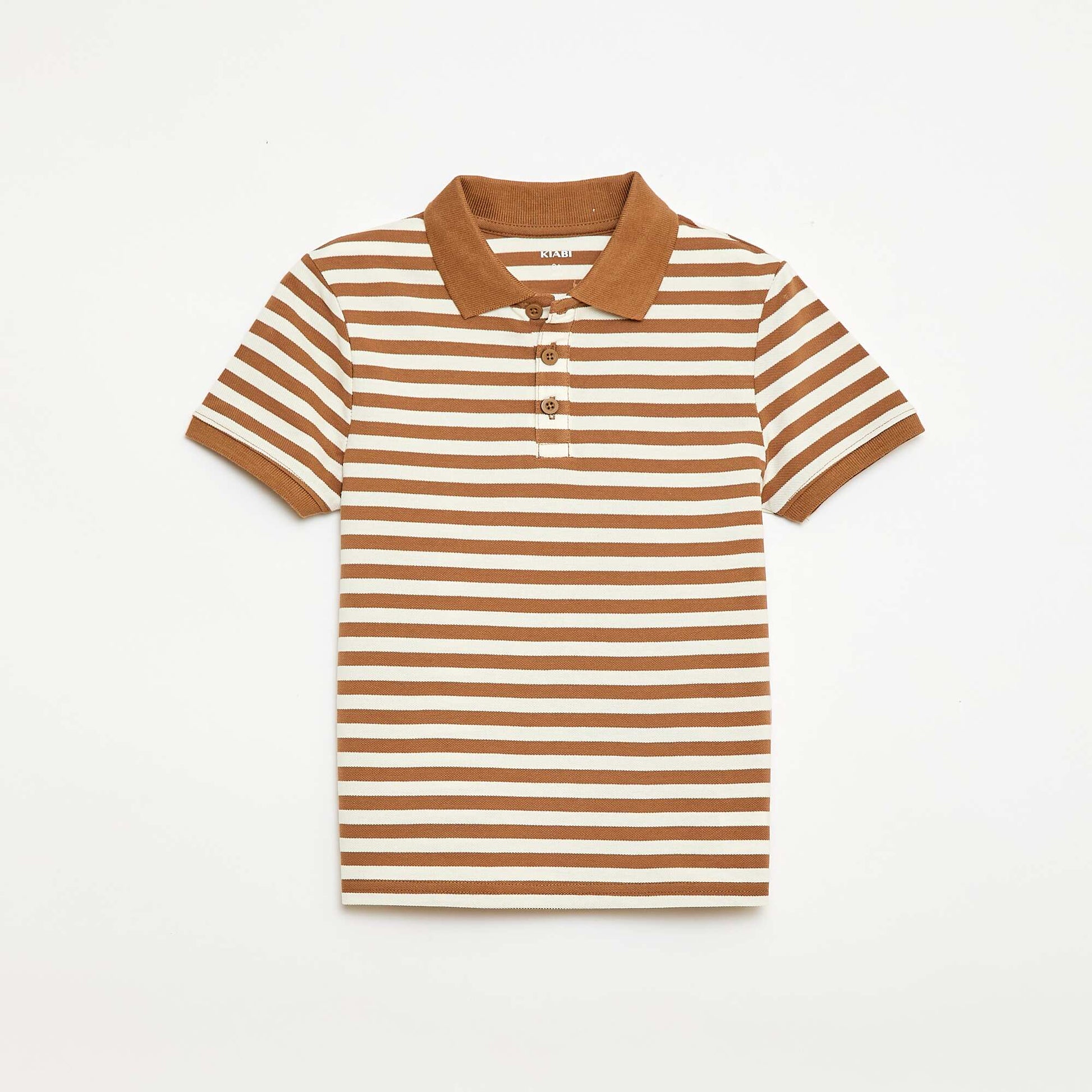 Short-Sleeved Cotton Piqué Polo Shirt BEIGE