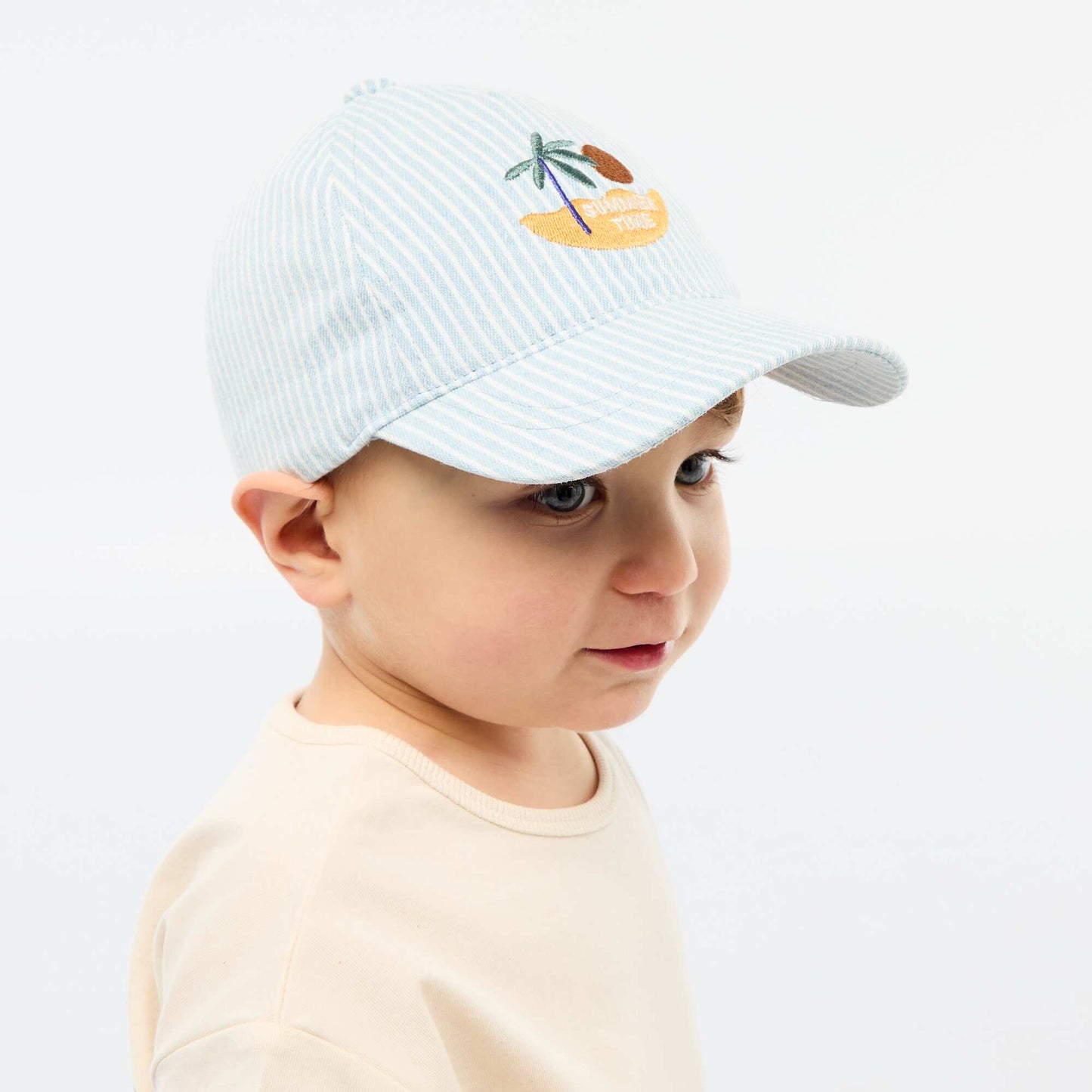 Striped Cap with Embroidered Patch BLUE
