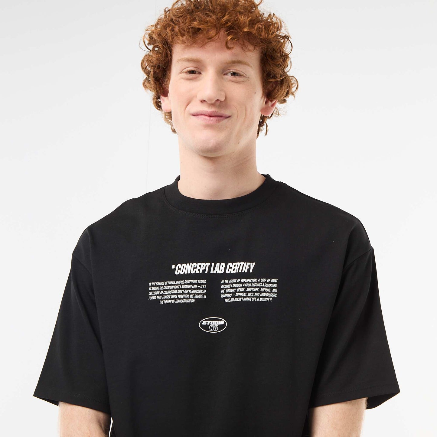 Solid Cotton T-Shirt with Front and Back Prints BLACK