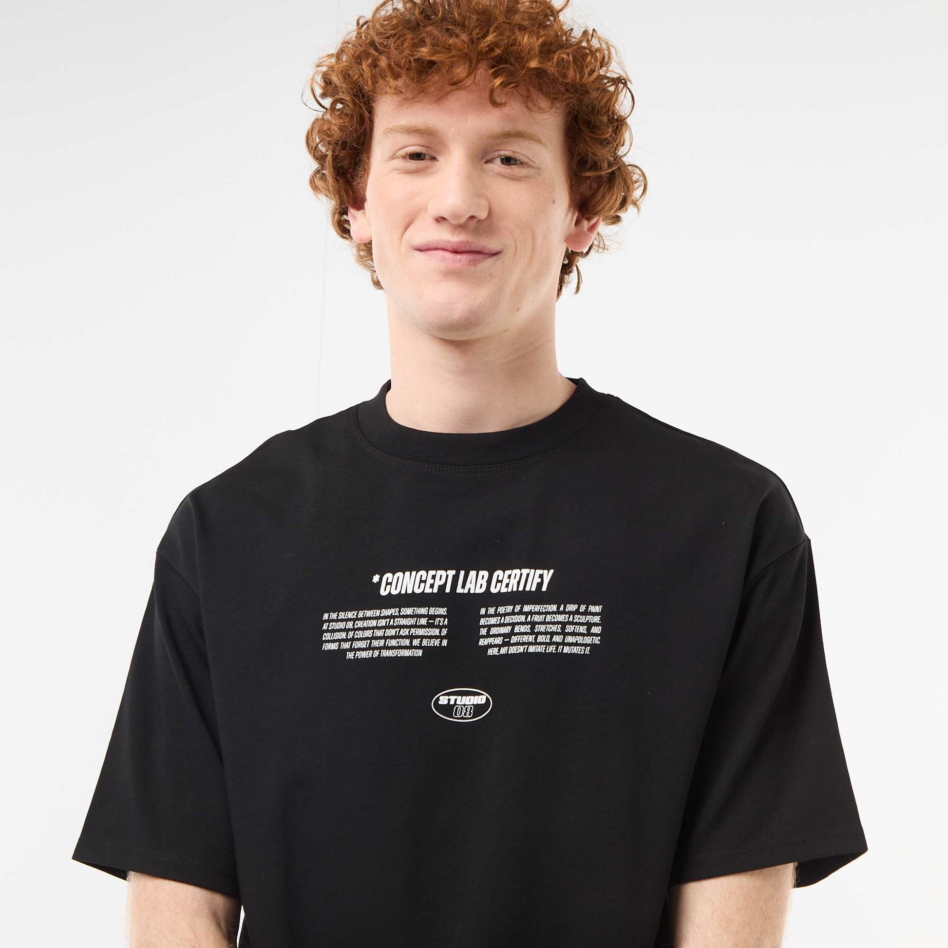 Solid Cotton T-Shirt with Front and Back Prints BLACK
