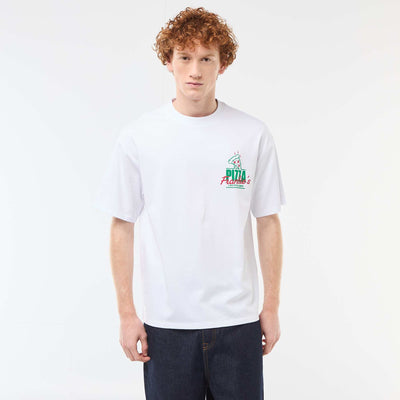 Solid Cotton T-Shirt with Front and Back Prints WHITE