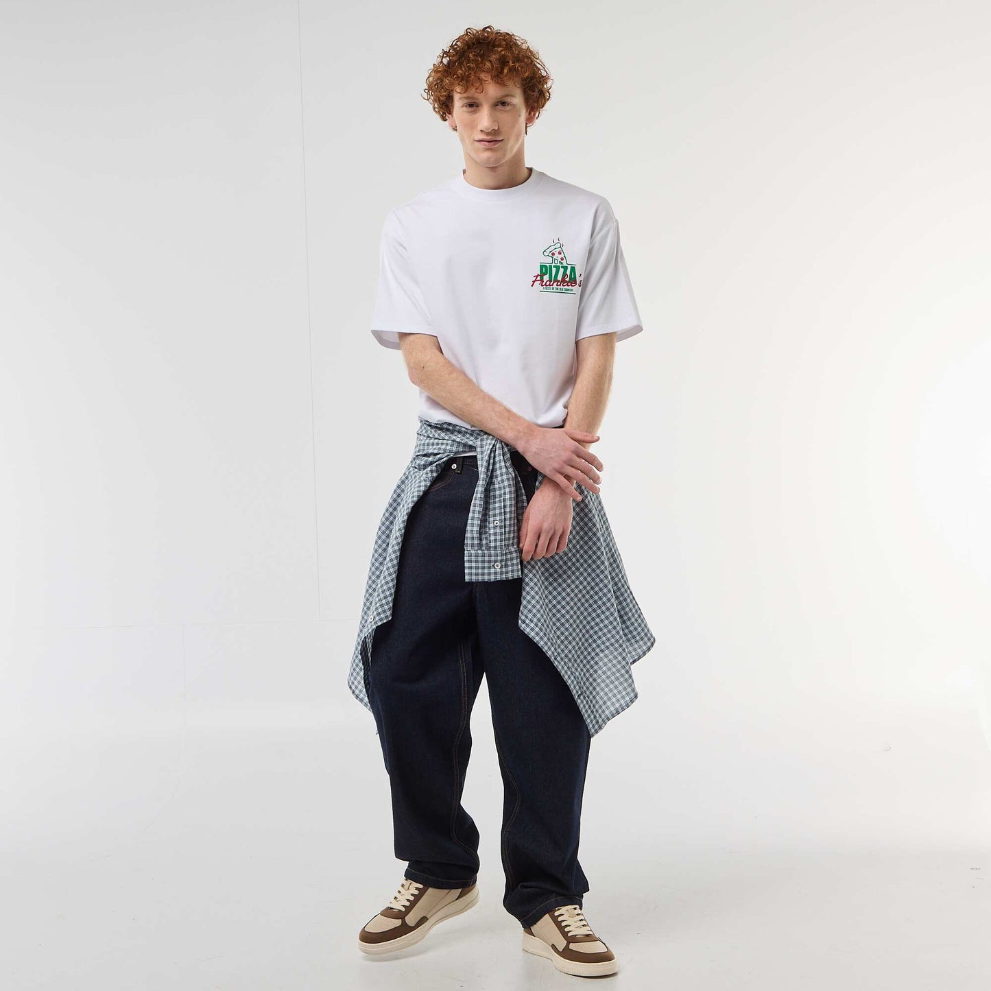 Solid Cotton T-Shirt with Front and Back Prints WHITE