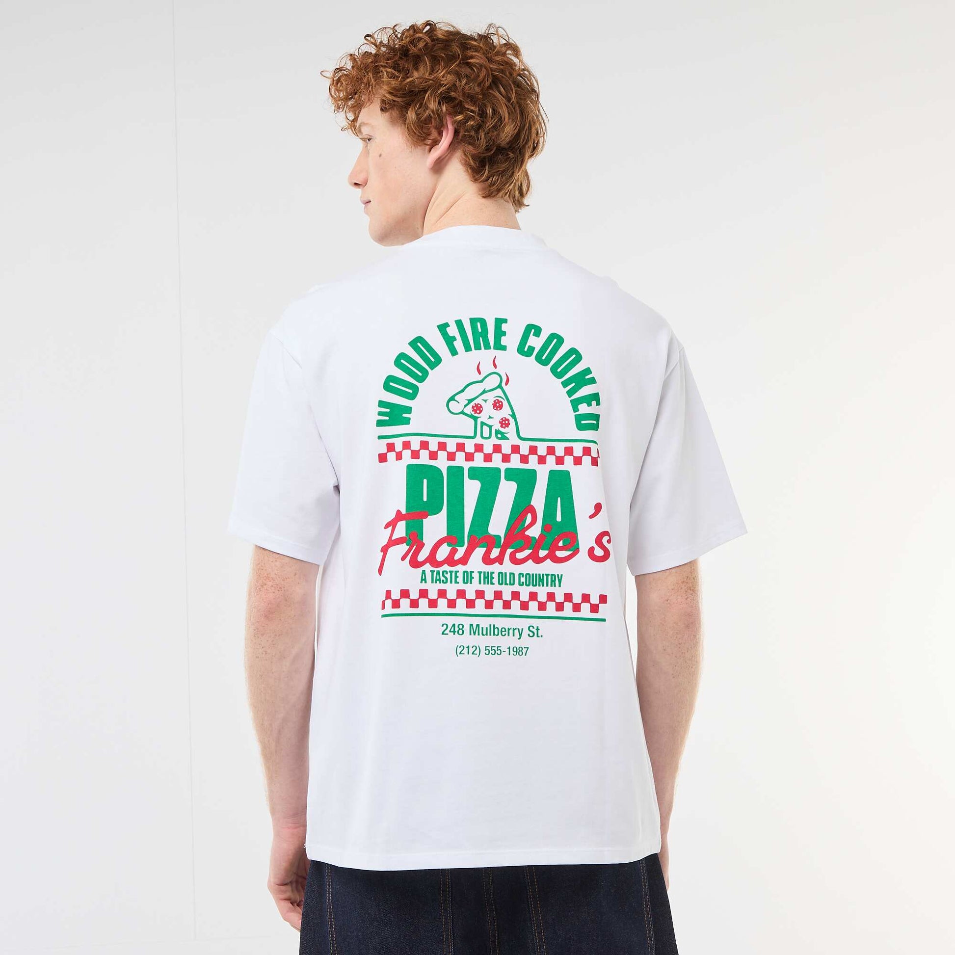 Solid Cotton T-Shirt with Front and Back Prints WHITE
