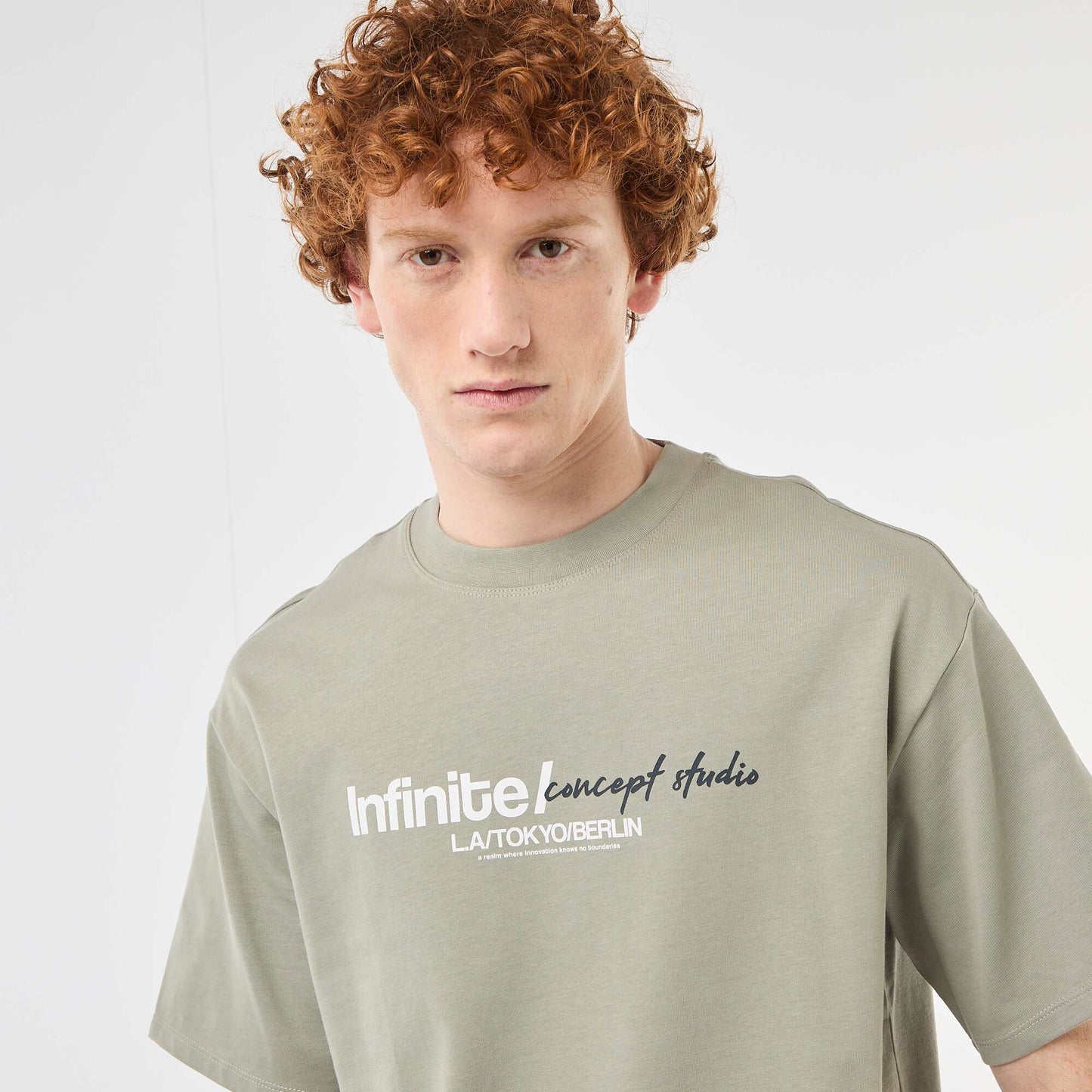 Solid Cotton T-Shirt with Front and Back Prints GREEN