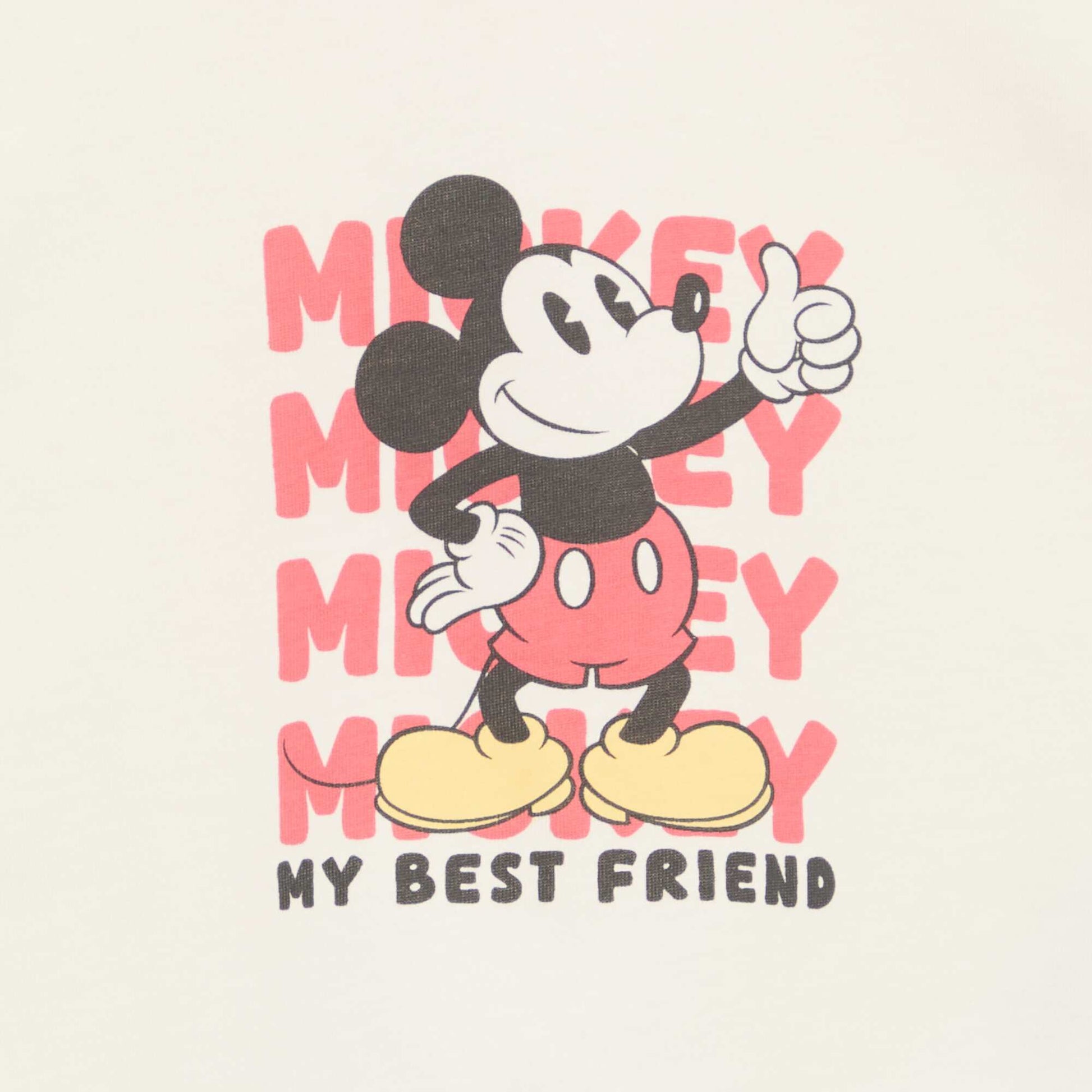 تي شيرت بأكمام قصيرة مطبوع عليه "ميكي" - أبيض