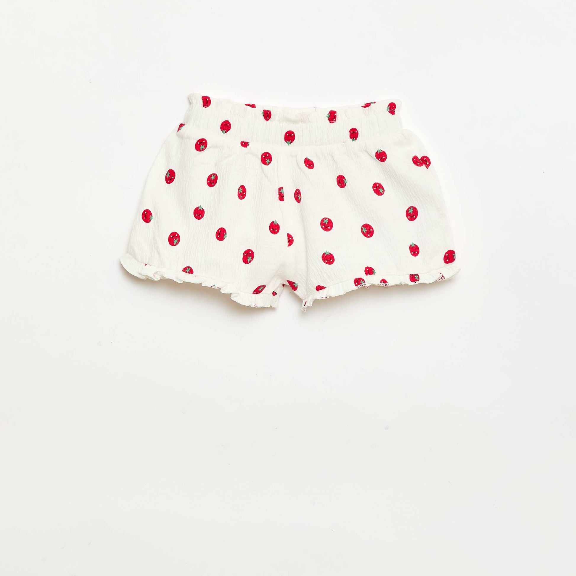 Patterned shorts with ruffled hem WHITE