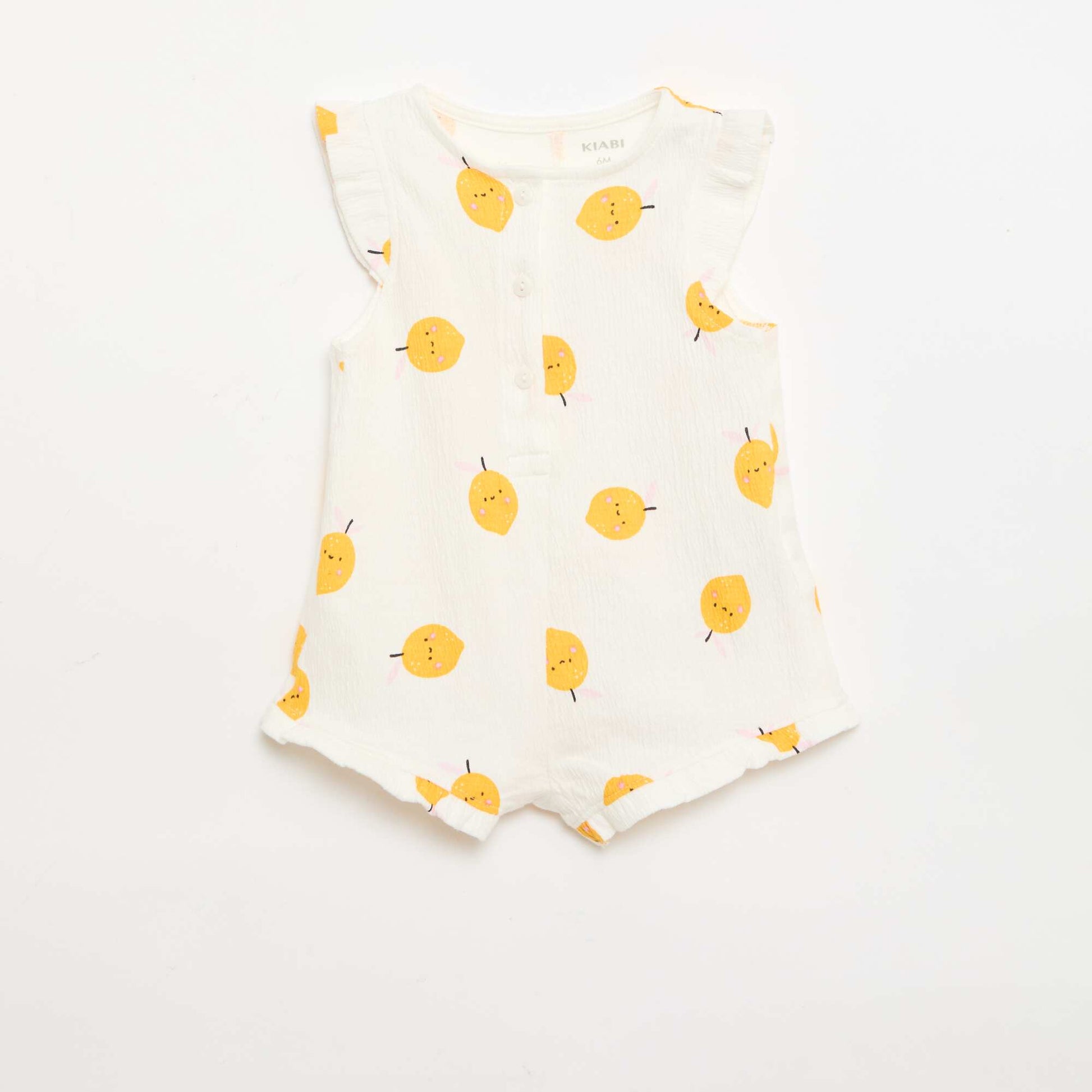 Cotton jersey romper with ruffled sleeves WHITE