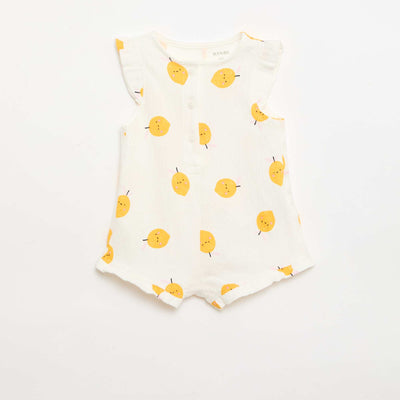 Cotton jersey romper with ruffled sleeves WHITE
