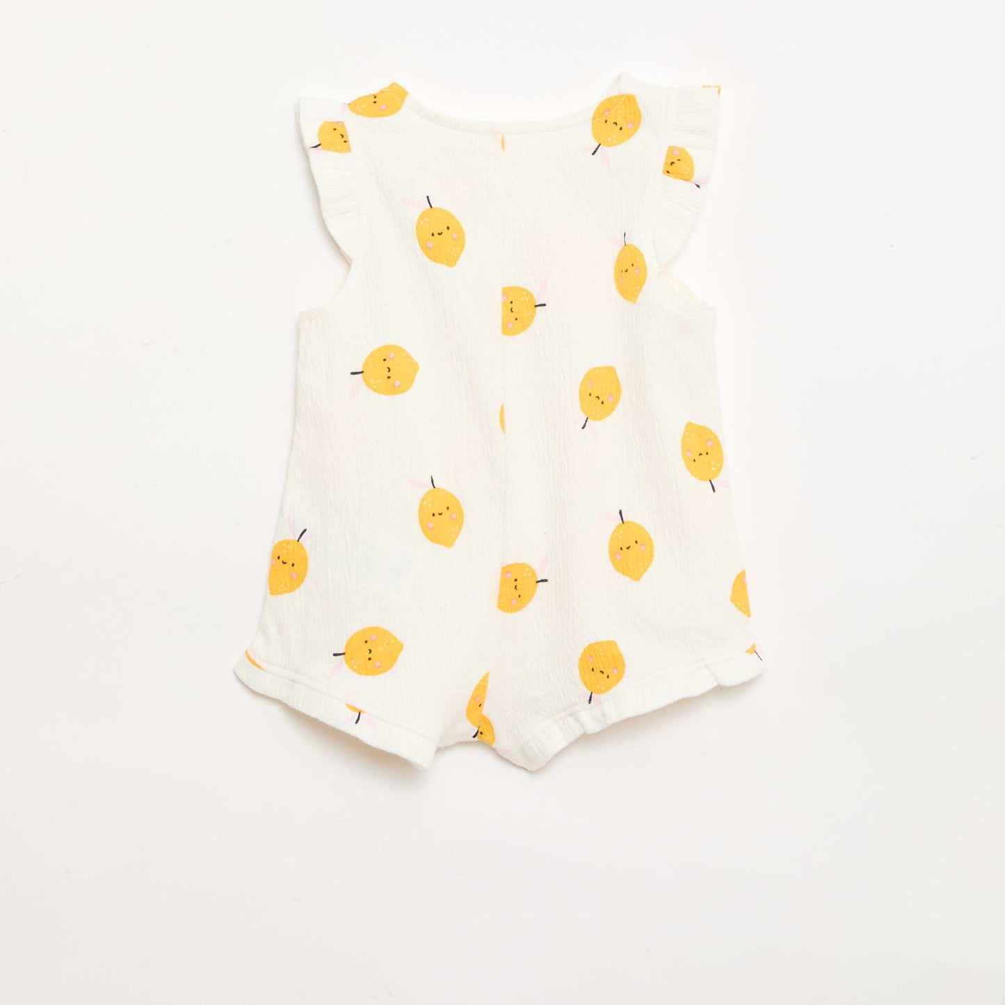 Cotton jersey romper with ruffled sleeves WHITE