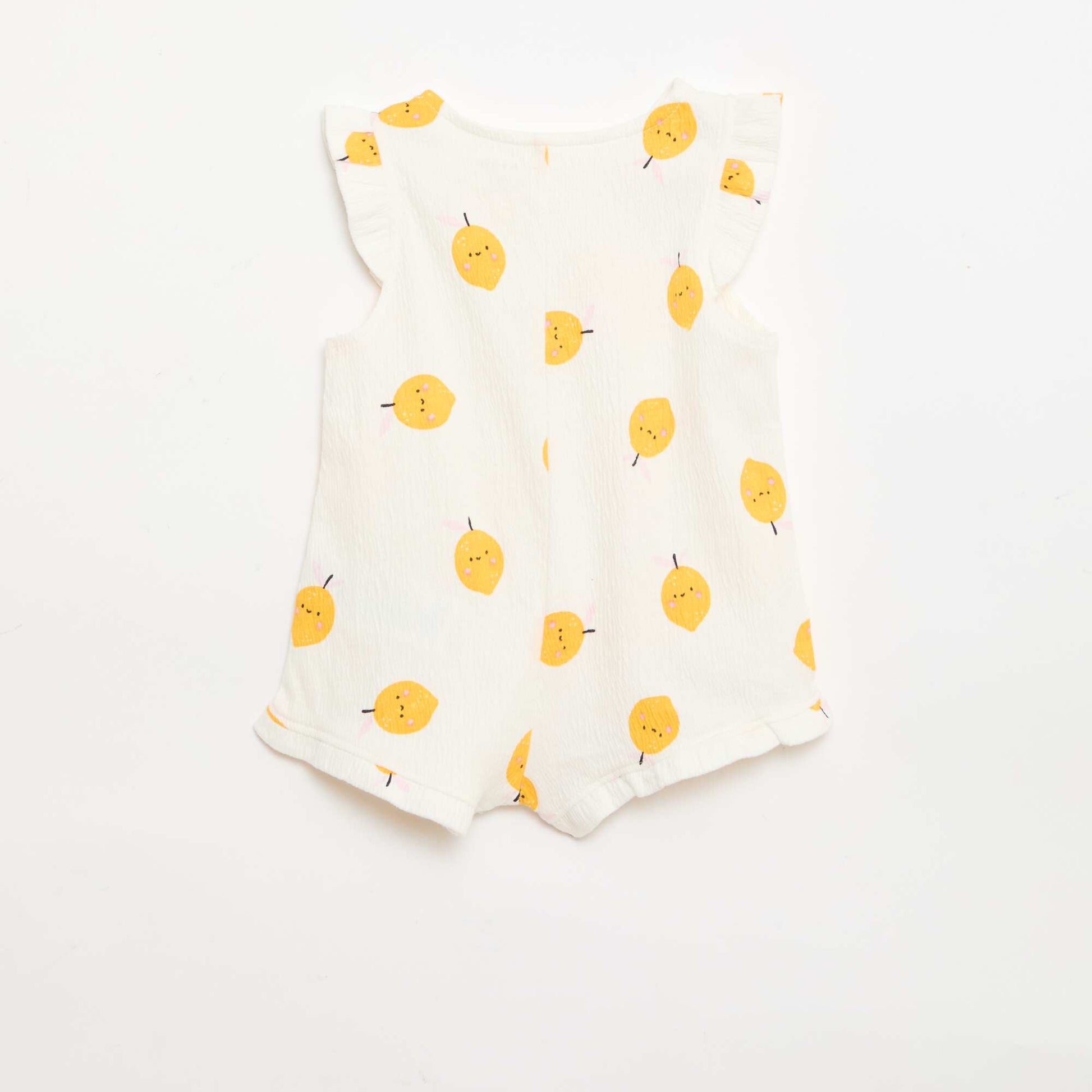 Cotton jersey romper with ruffled sleeves WHITE