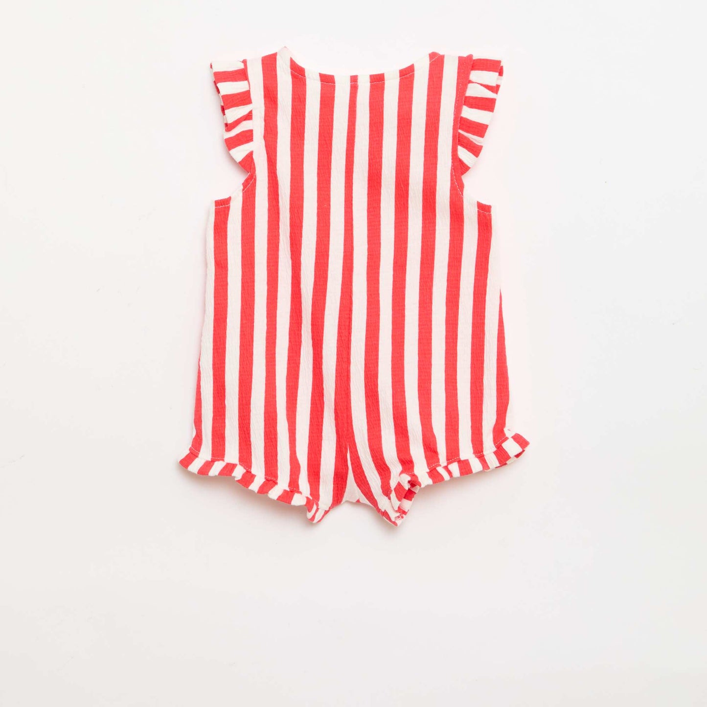 Cotton jersey short romper with ruffled sleeves RED