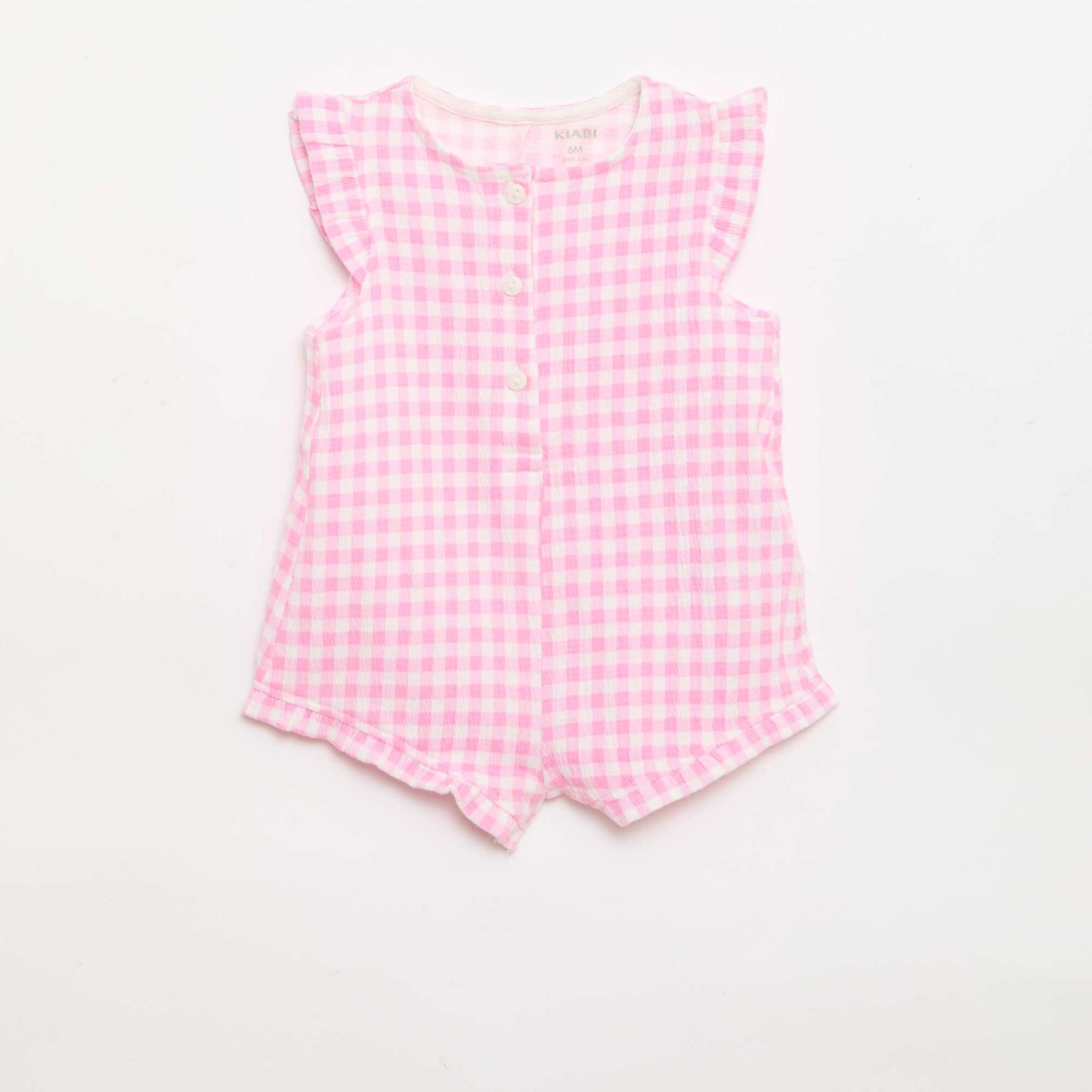 Cotton Jersey Romper Shorts with Ruffled Sleeves PINK