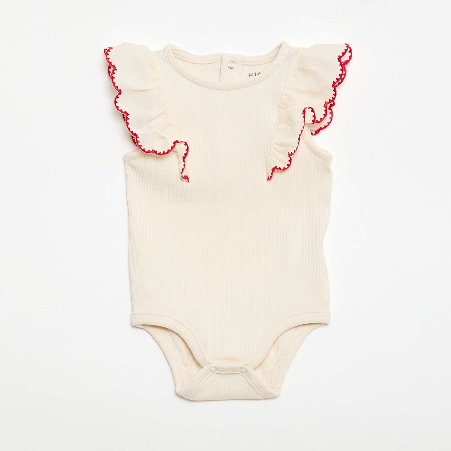 Ruffled short-sleeved bodysuit ECRU