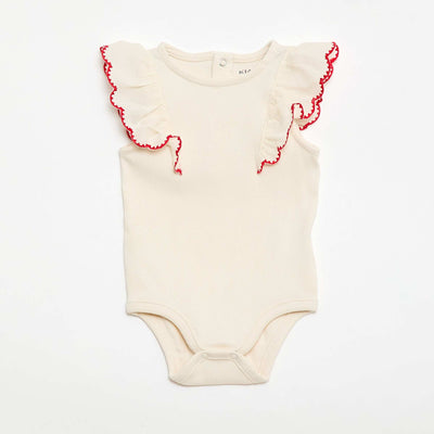 Ruffled short-sleeved bodysuit ECRU