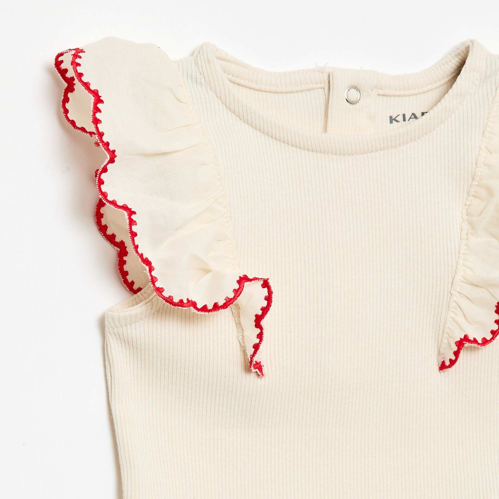 Ruffled short-sleeved bodysuit ECRU