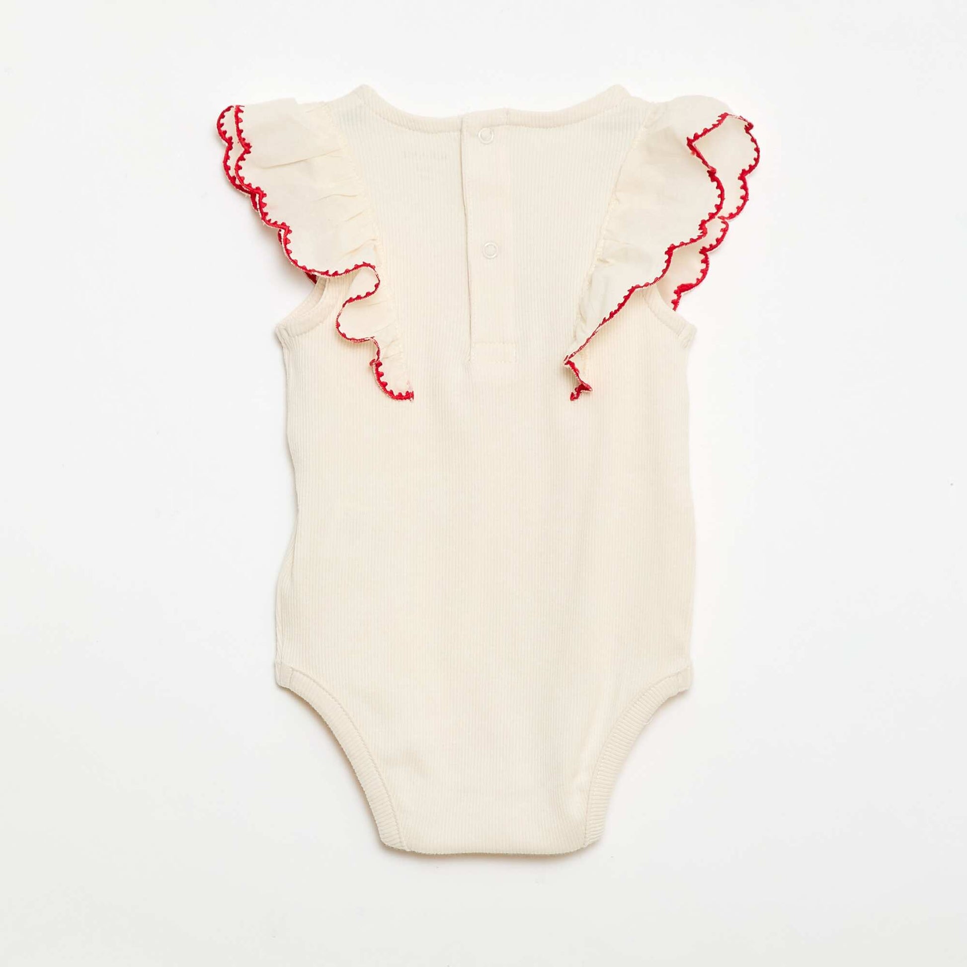 Ruffled short-sleeved bodysuit ECRU
