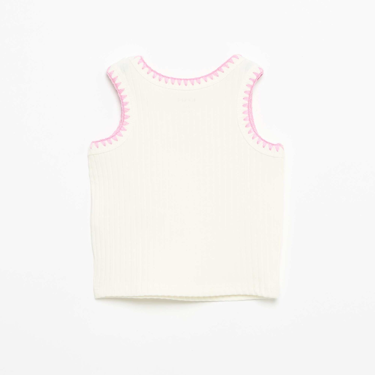 Ribbed Tank Top with Embroidered Armholes WHITE