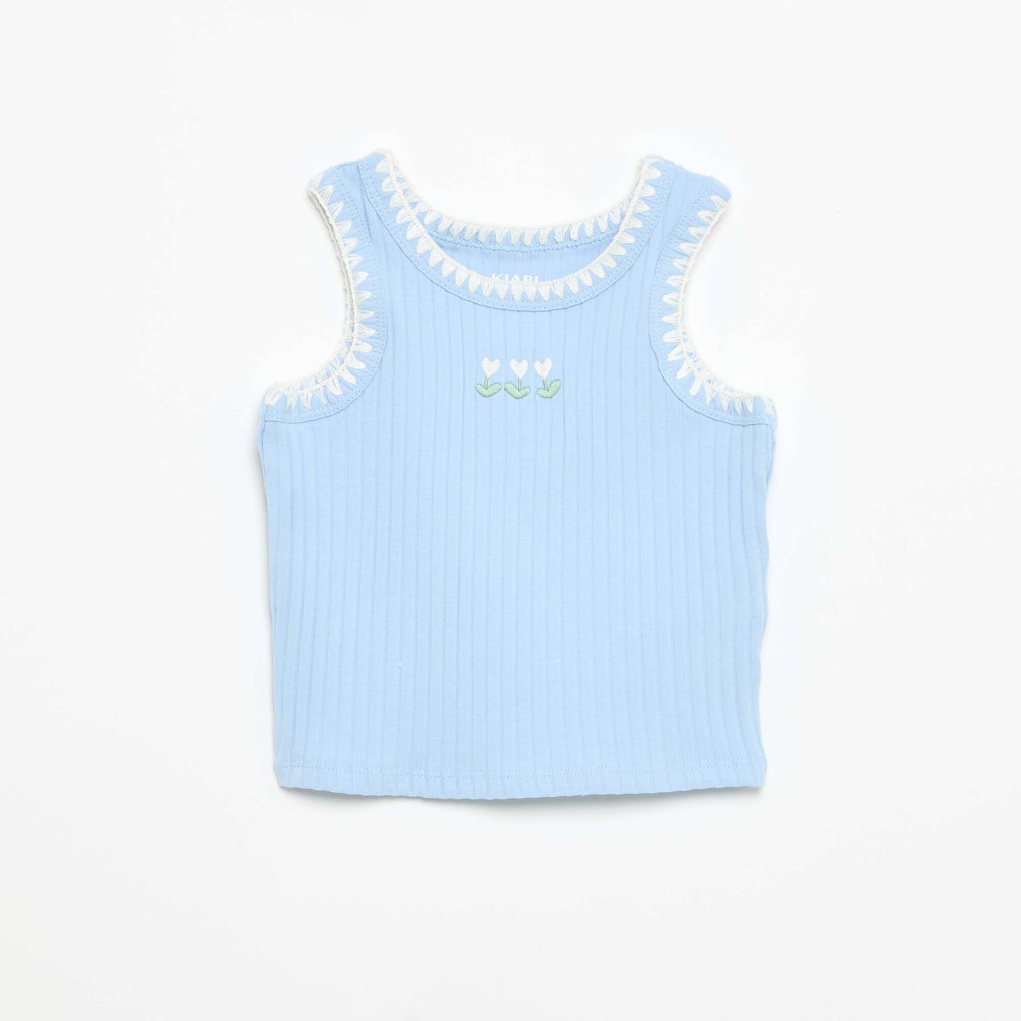Ribbed Tank Top with Embroidered Armholes BLUE