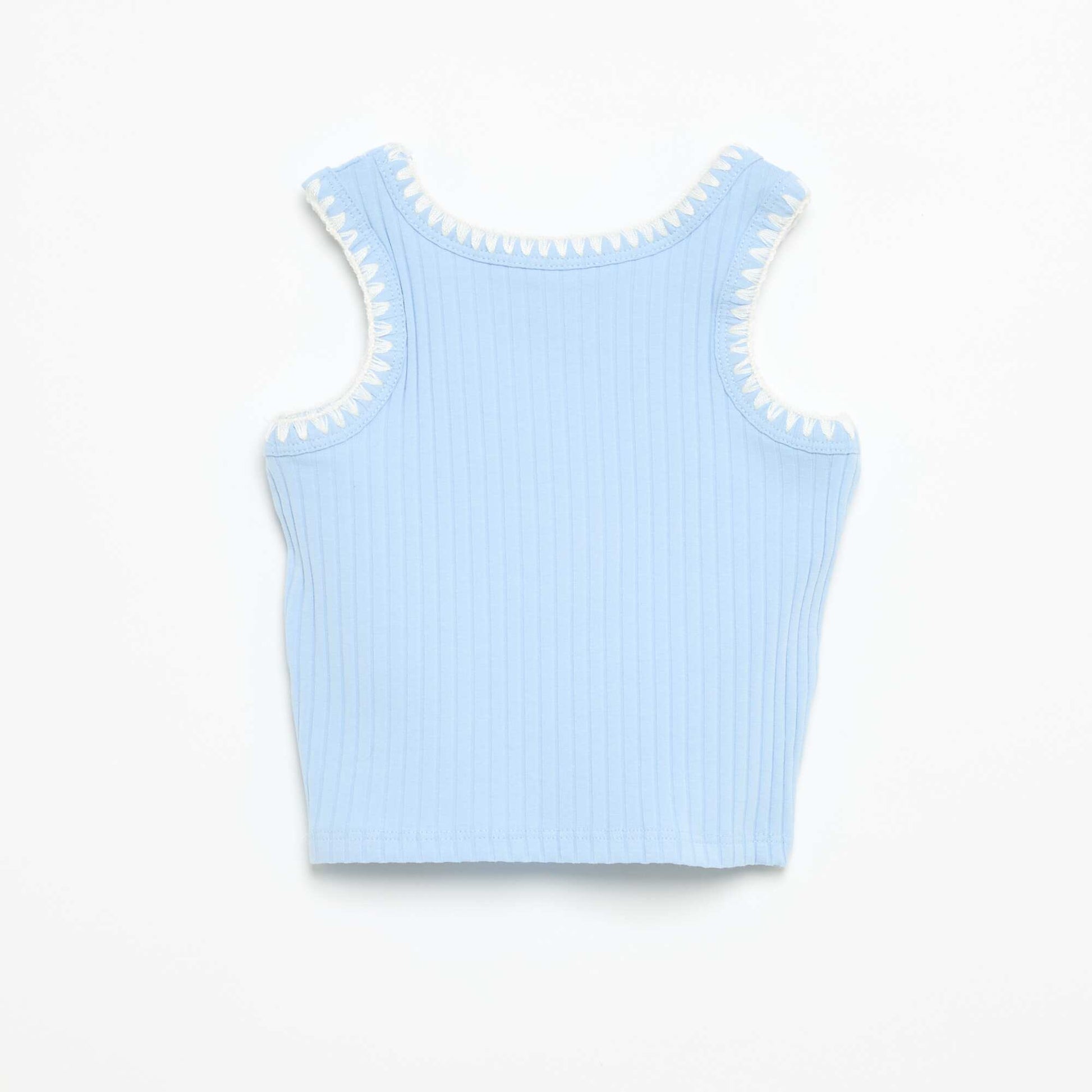 Ribbed Tank Top with Embroidered Armholes BLUE