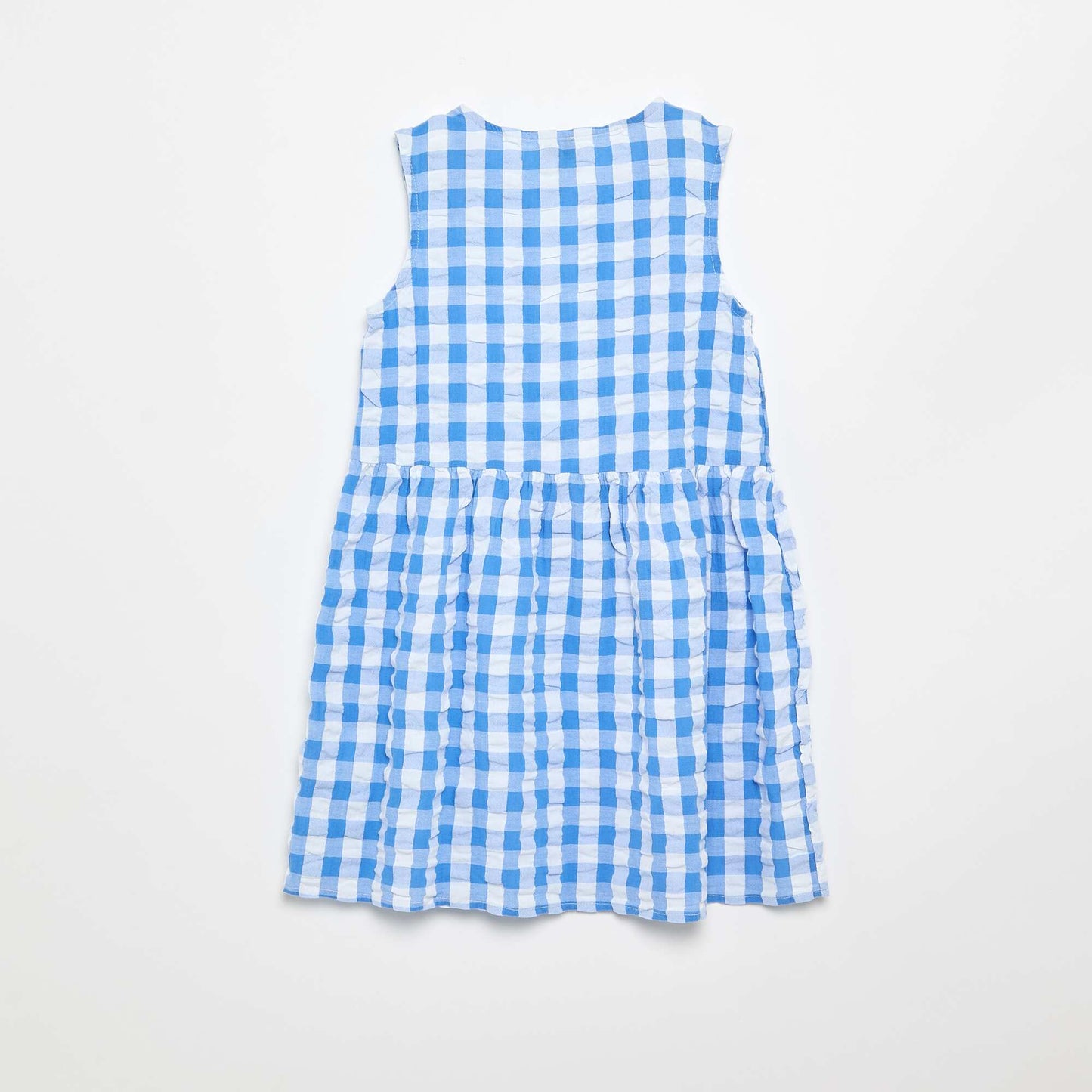 Short-sleeved gingham dress with bow + scrunchie BLUE
