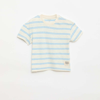 Striped cotton and linen jersey T-shirt WHITE