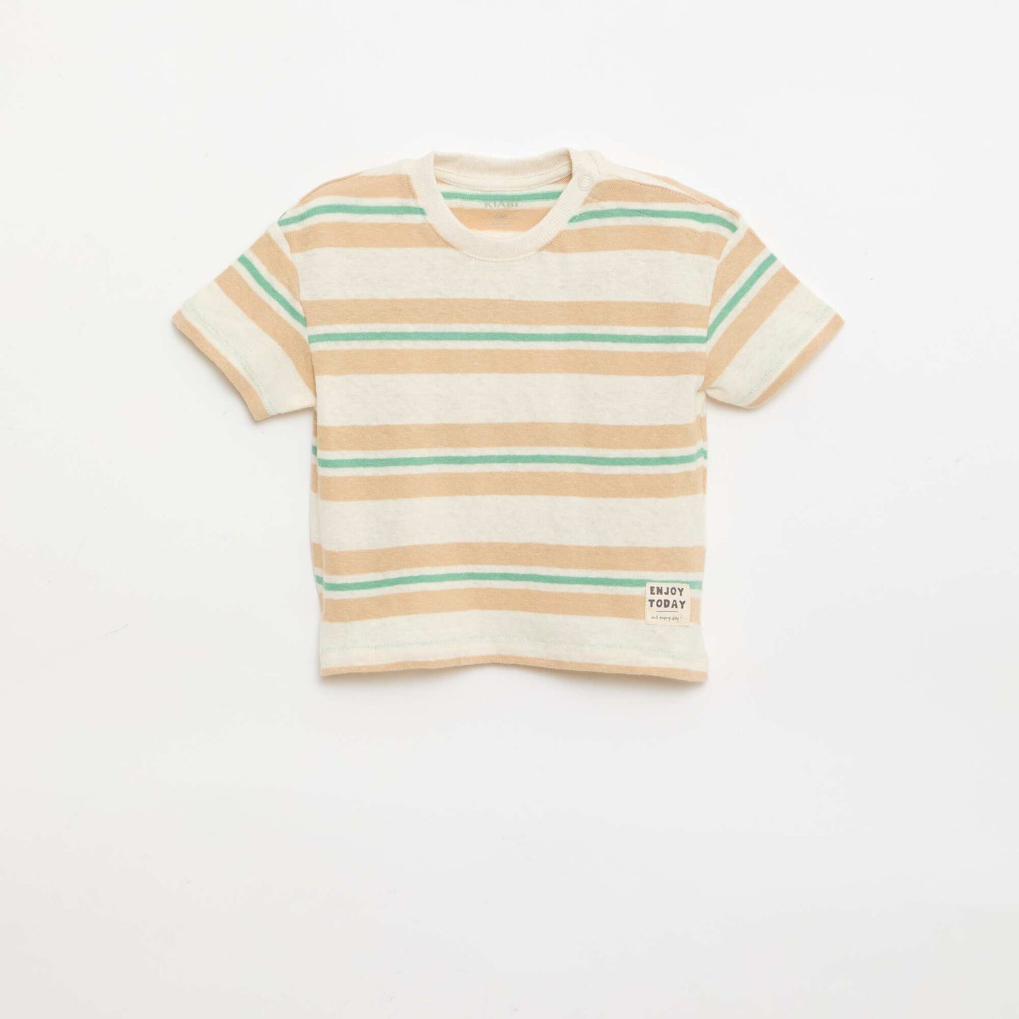 Striped cotton and linen jersey T-shirt BEIGE