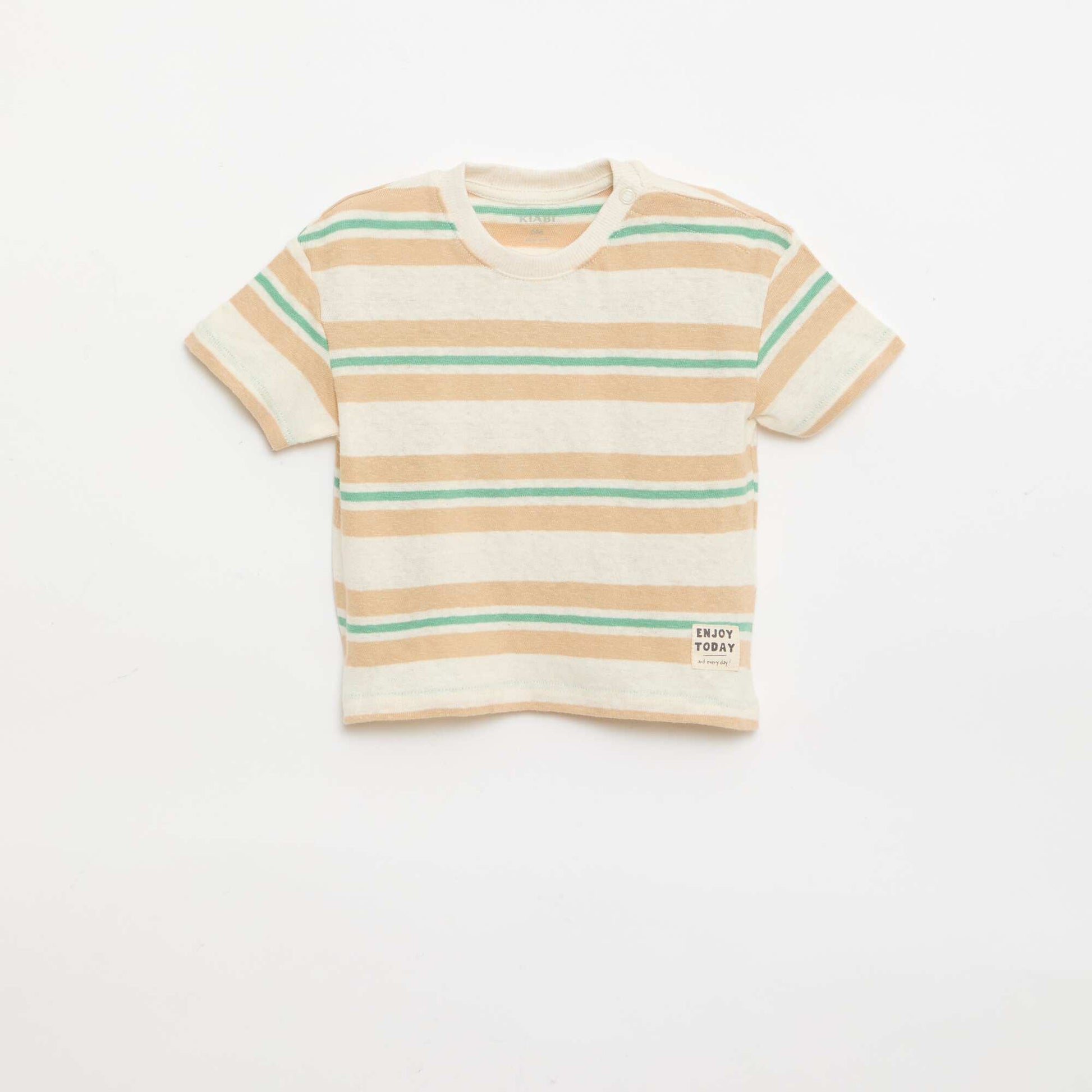Striped cotton and linen jersey T-shirt BEIGE