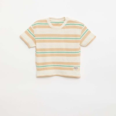 Striped cotton and linen jersey T-shirt BEIGE