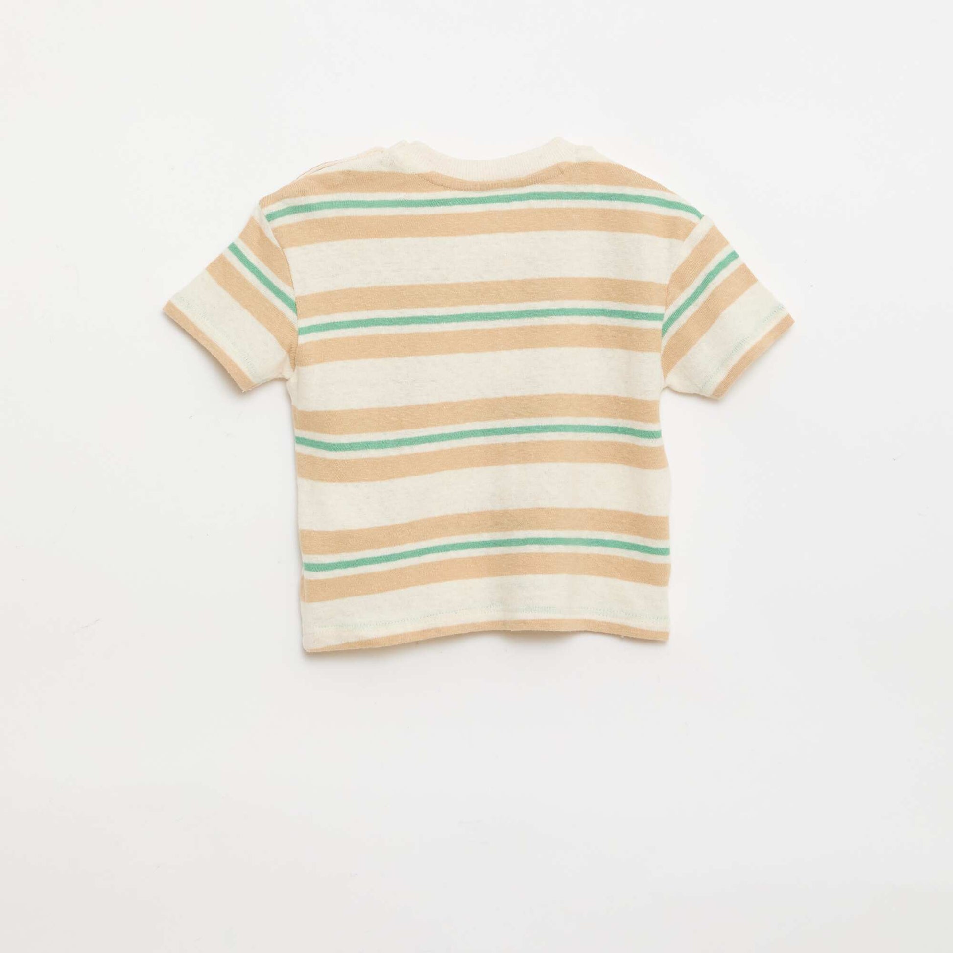 Striped cotton and linen jersey T-shirt BEIGE