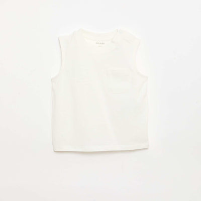 Cotton Jersey Tank Top with Chest Pocket WHITE
