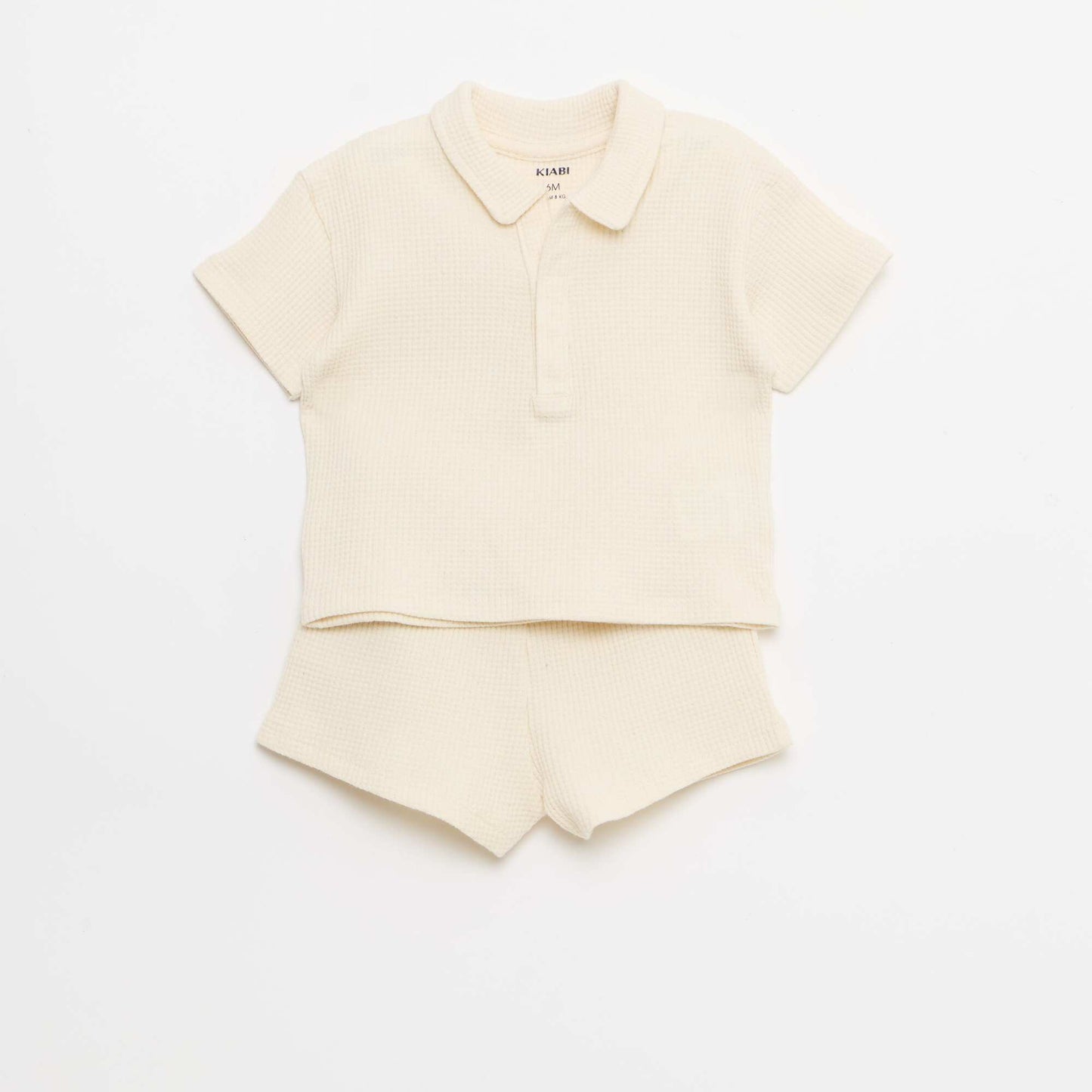 2-piece Waffle Knit Polo and Shorts Set WHITE