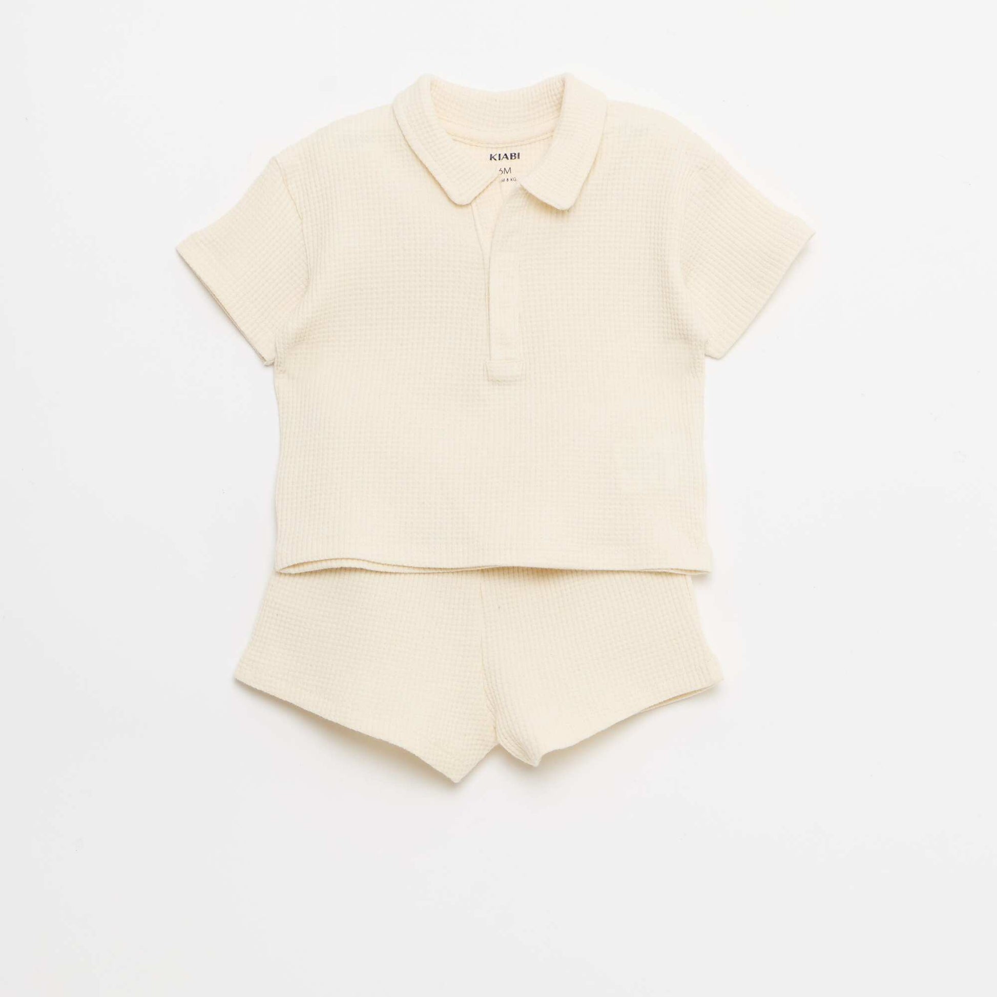 2-piece Waffle Knit Polo and Shorts Set WHITE