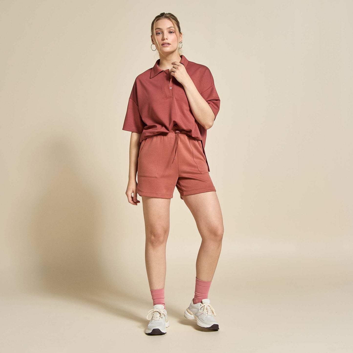 Oversized Sports Polo Shirt BROWN