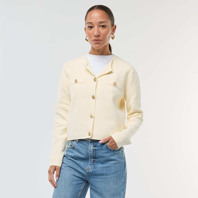Textured Knit Cardigan with Gold Buttons BEIGE